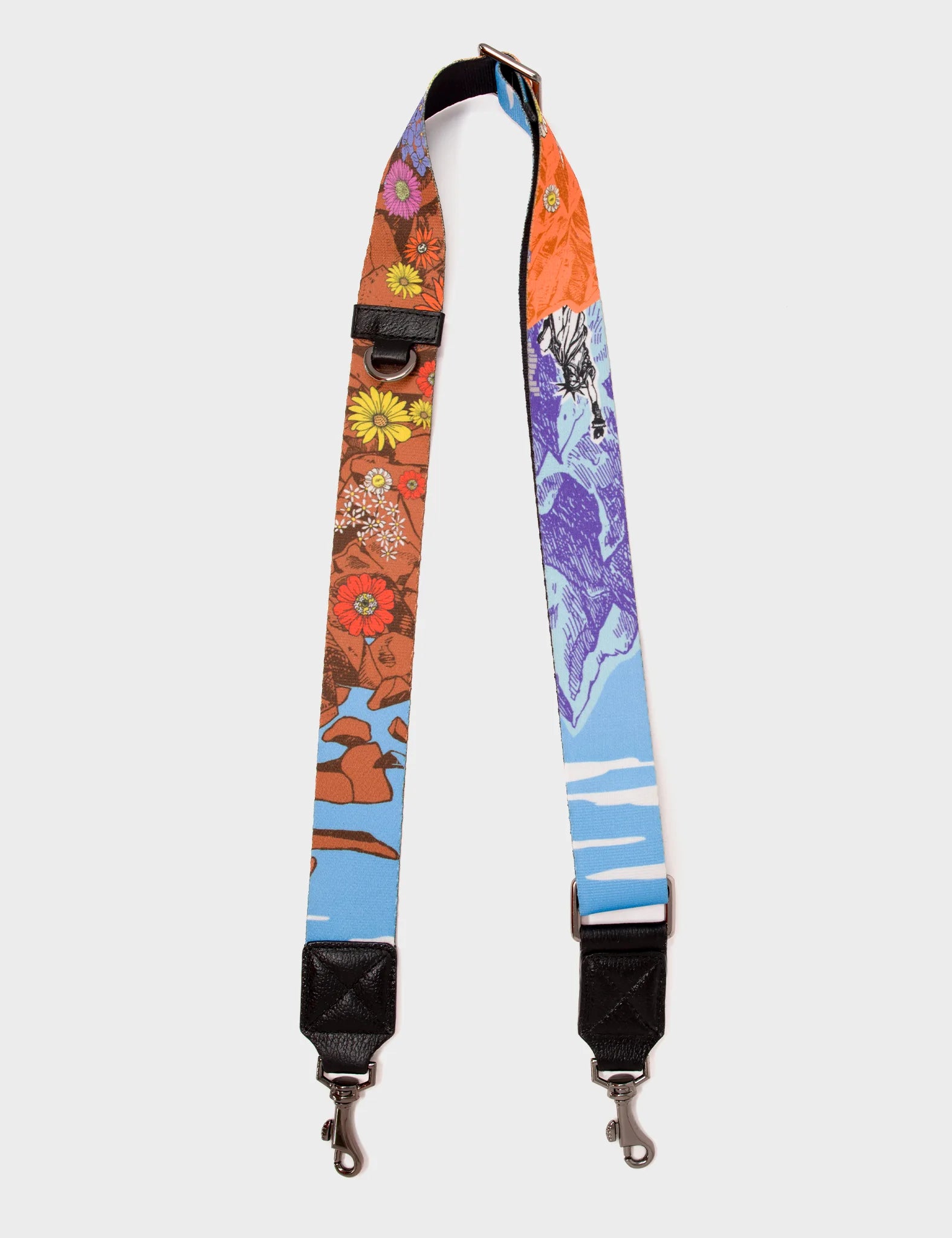 Detachable Black And  Blue Nylon Strap - Clouds and Flowers Design - Side