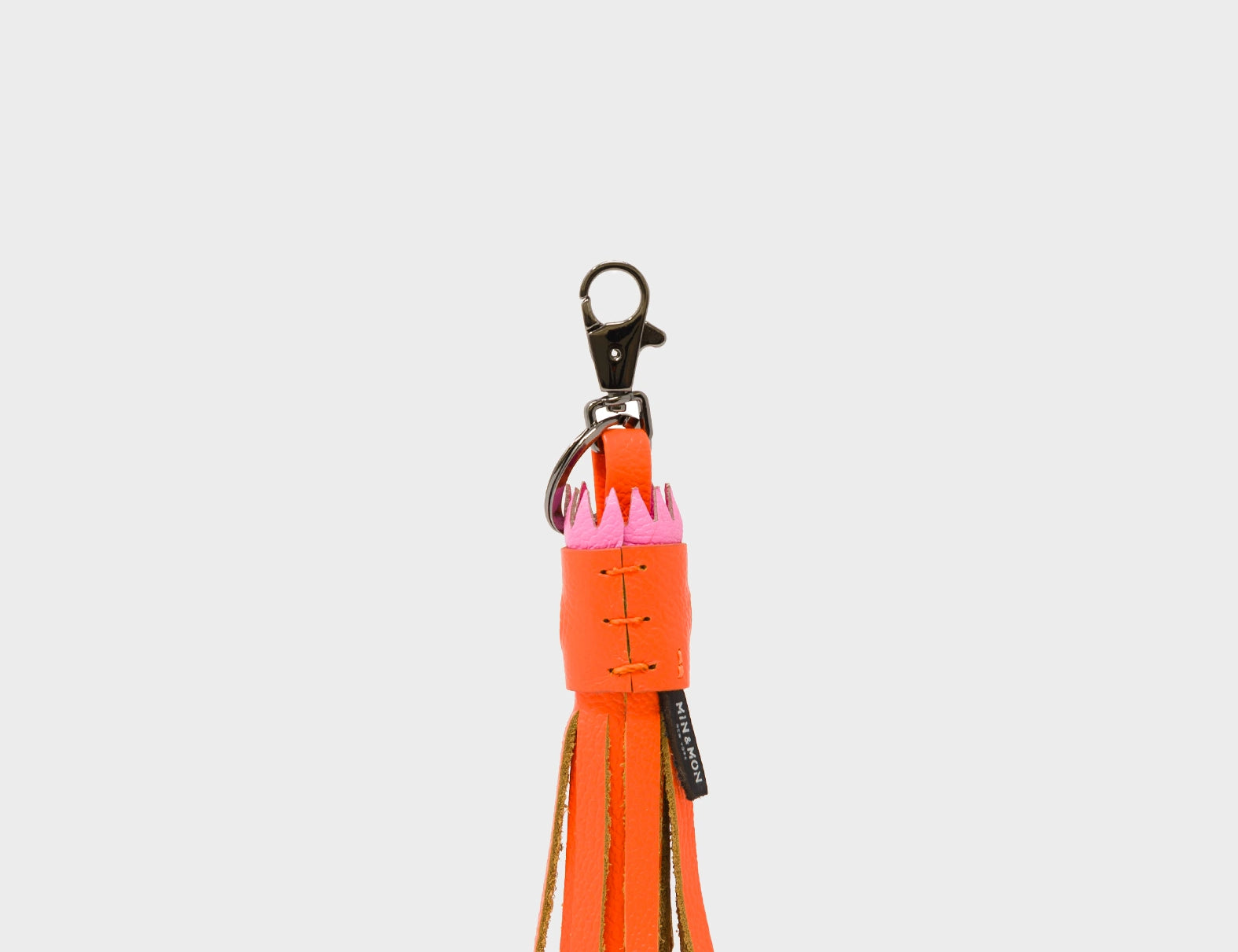 Queen Callie Marie Charm - Neon Orange and Pink Leather Keychain - back 