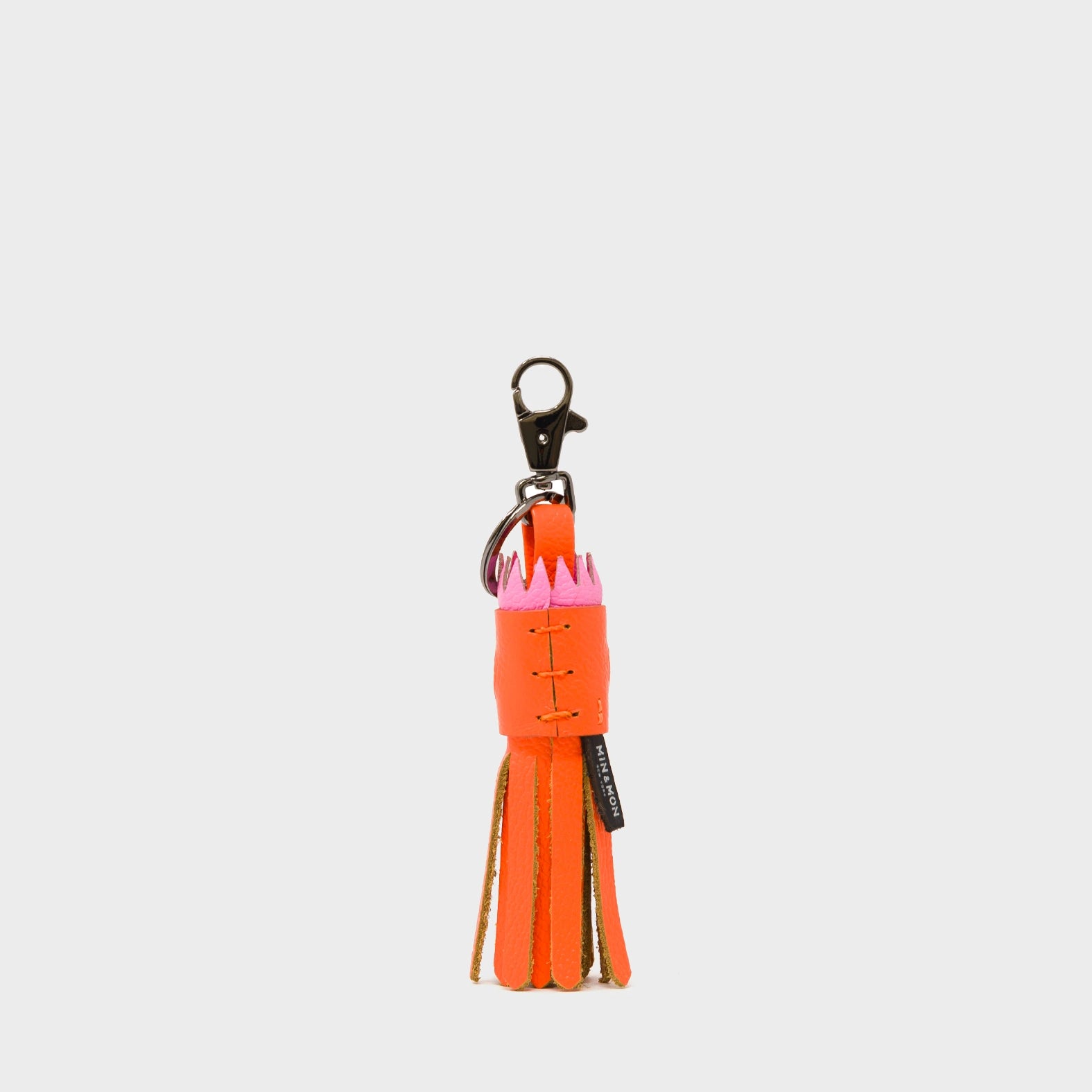 Queen Callie Marie Charm - Neon Orange and Pink Leather Keychain - back 