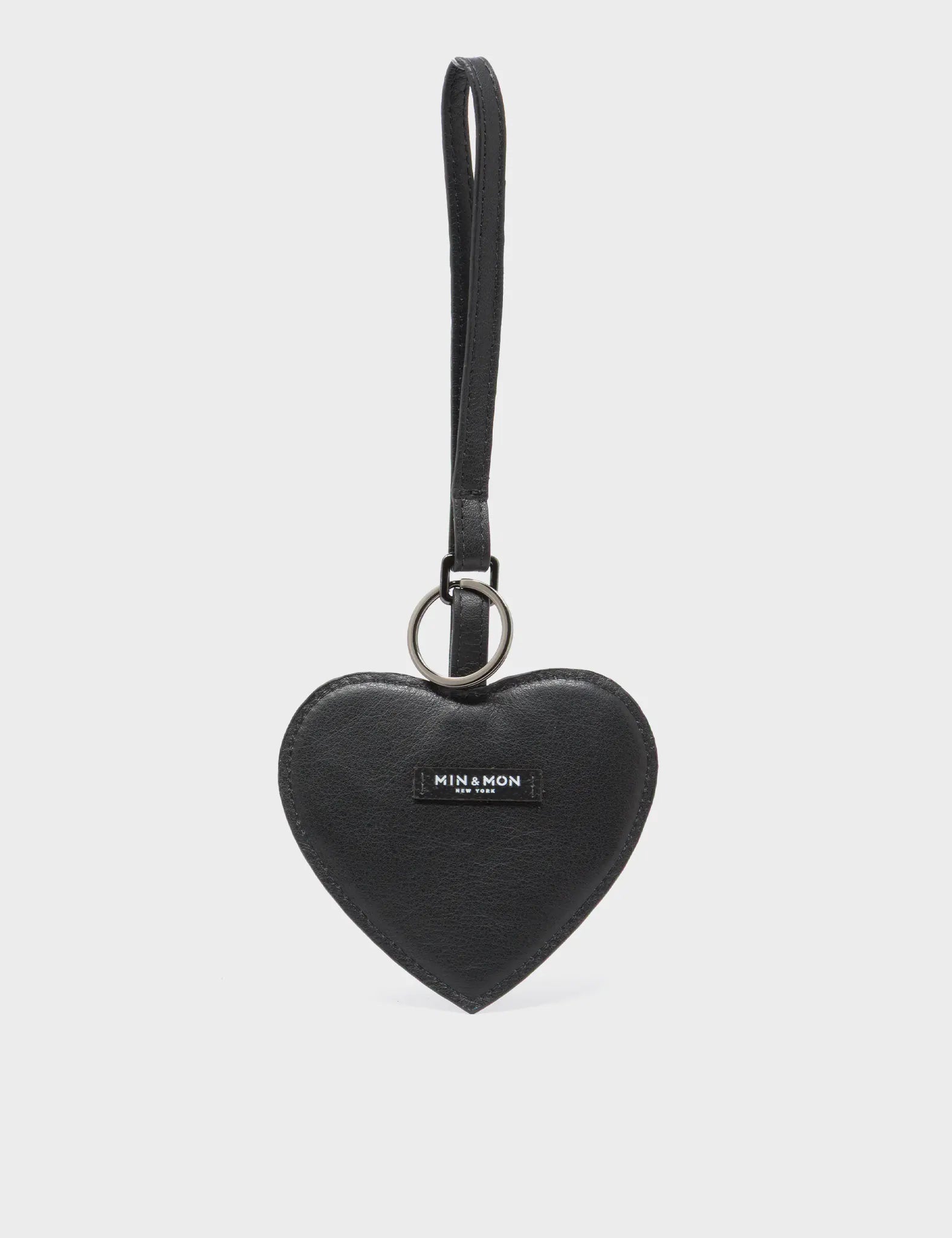Heart - Black Leather Bag Charm - Back