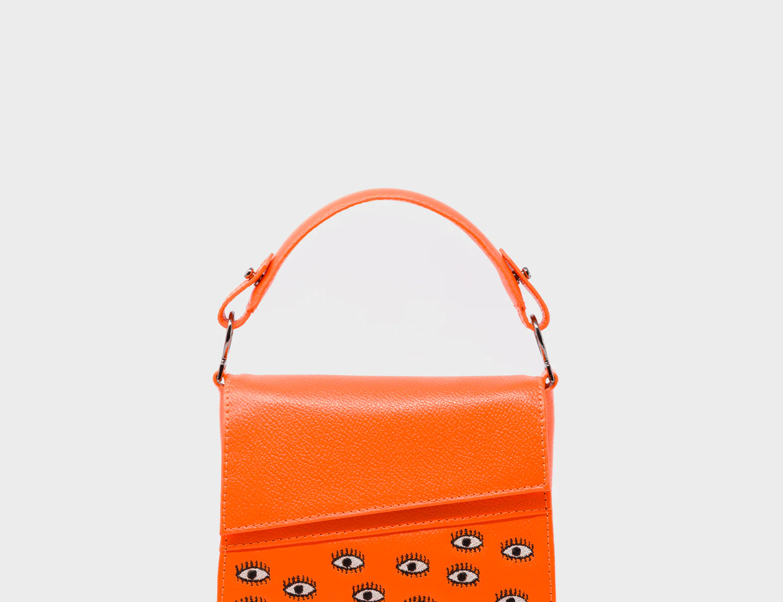 Anastasio Micro Crossbody Handbag Neon Orange Leather - Eyes Embroidery - Front View