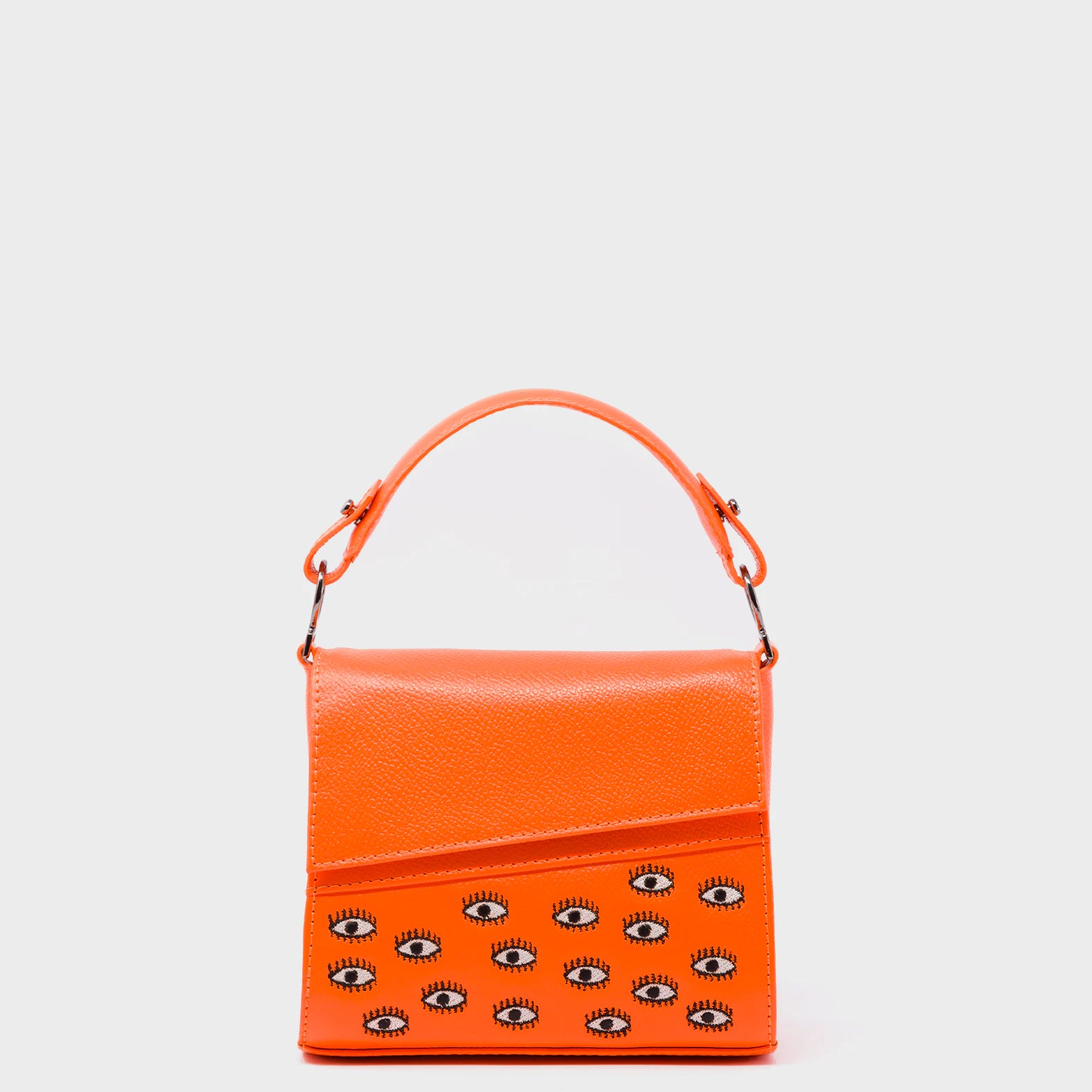 Anastasio Micro Crossbody Handbag Neon Orange Leather - Eyes Embroidery - Front View