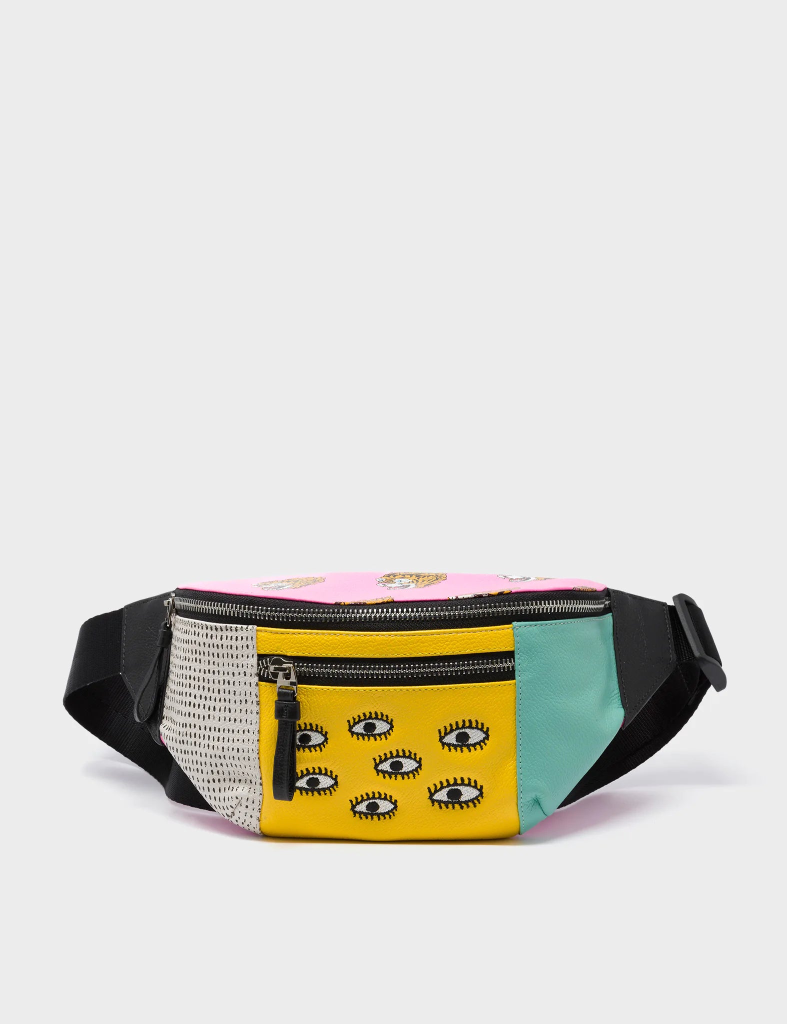 Harold Fanny Pack Bubblegum Pink Leather - Blazing Tiger Print - Front View