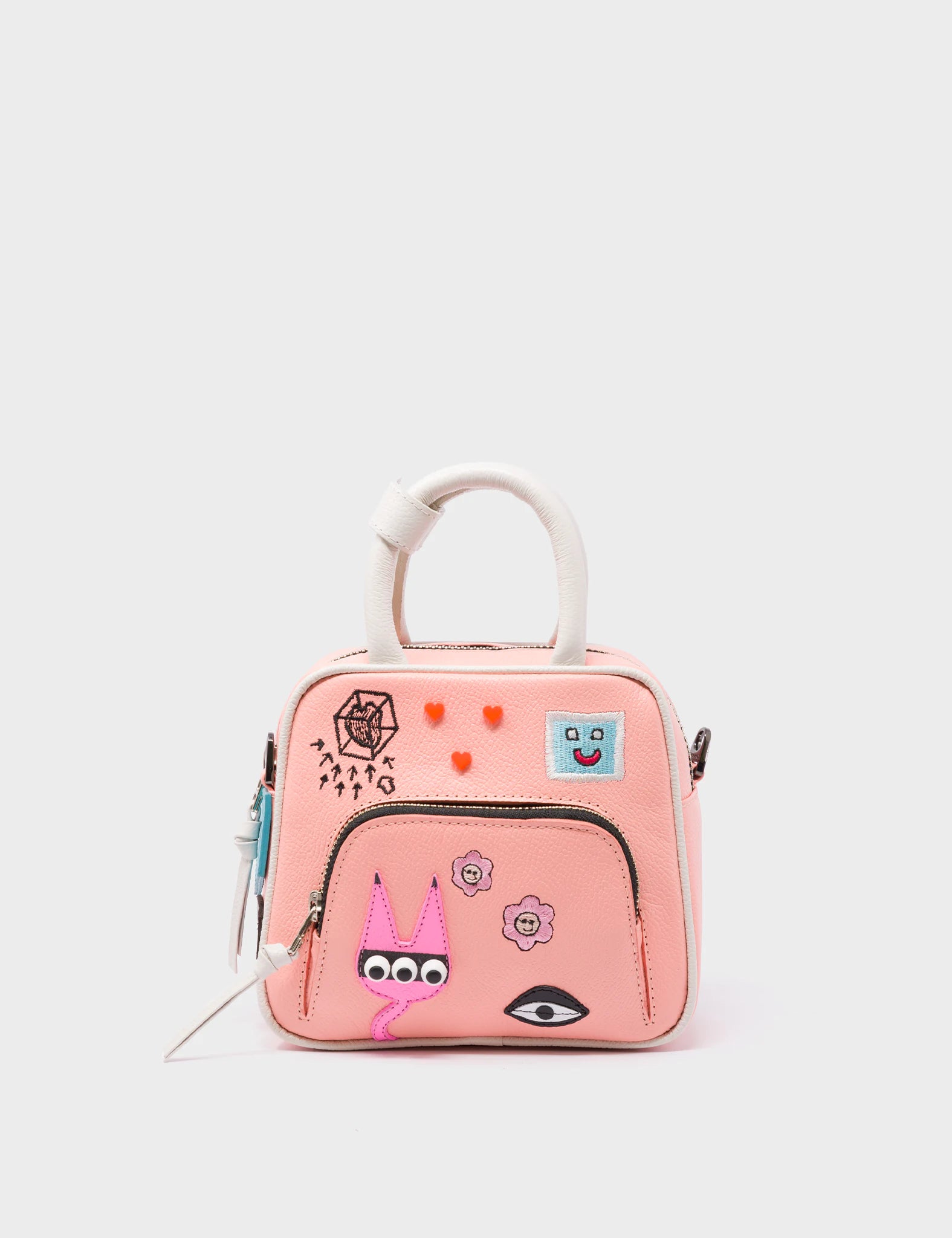 Marino Mini Crossbody Rosa Leather Bag - Graffiti Applique - Front View