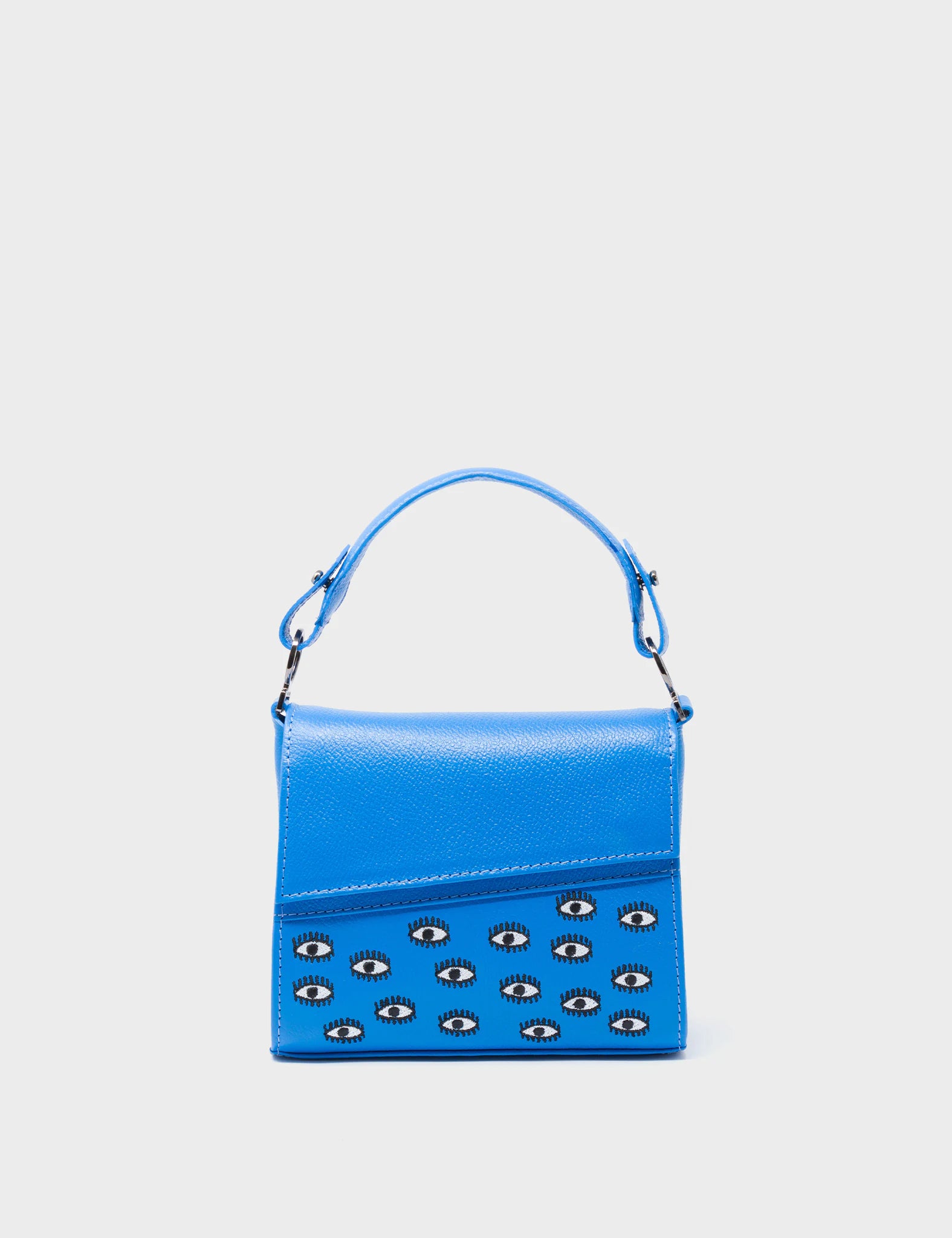 Anastasio Micro Crossbody Handbag Ibiza Blue Leather - All Over Eyes Embroidery - Front View