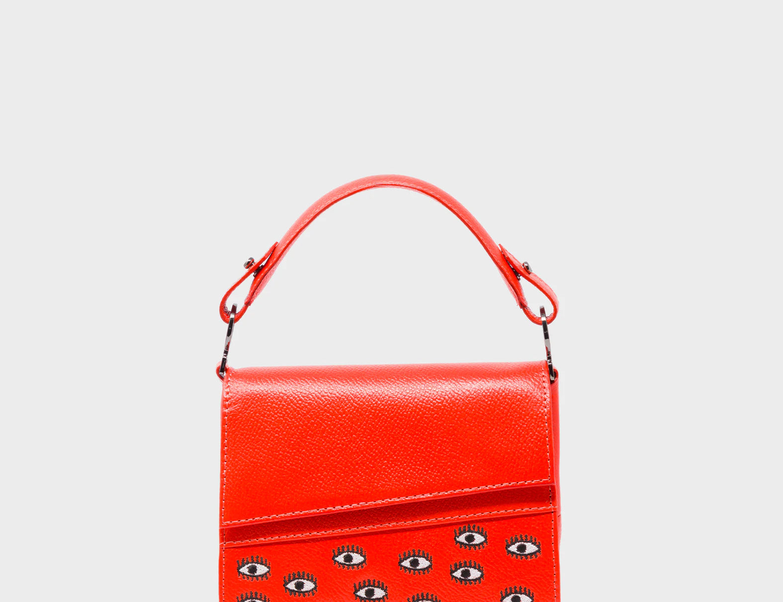 Anastasio Micro Crossbody Handbag Fiesta Red Leather - All Over Eyes Embroidery - Front View