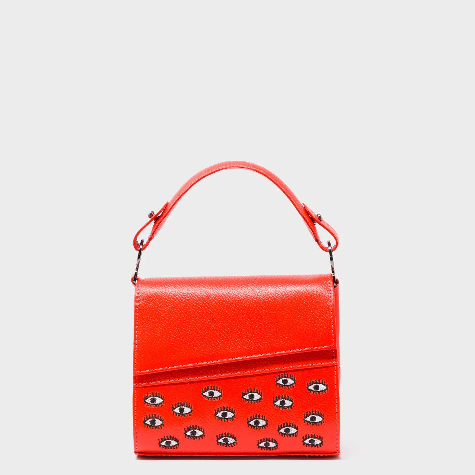 Anastasio Micro Crossbody Handbag Fiesta Red Leather - All Over Eyes Embroidery - Front View