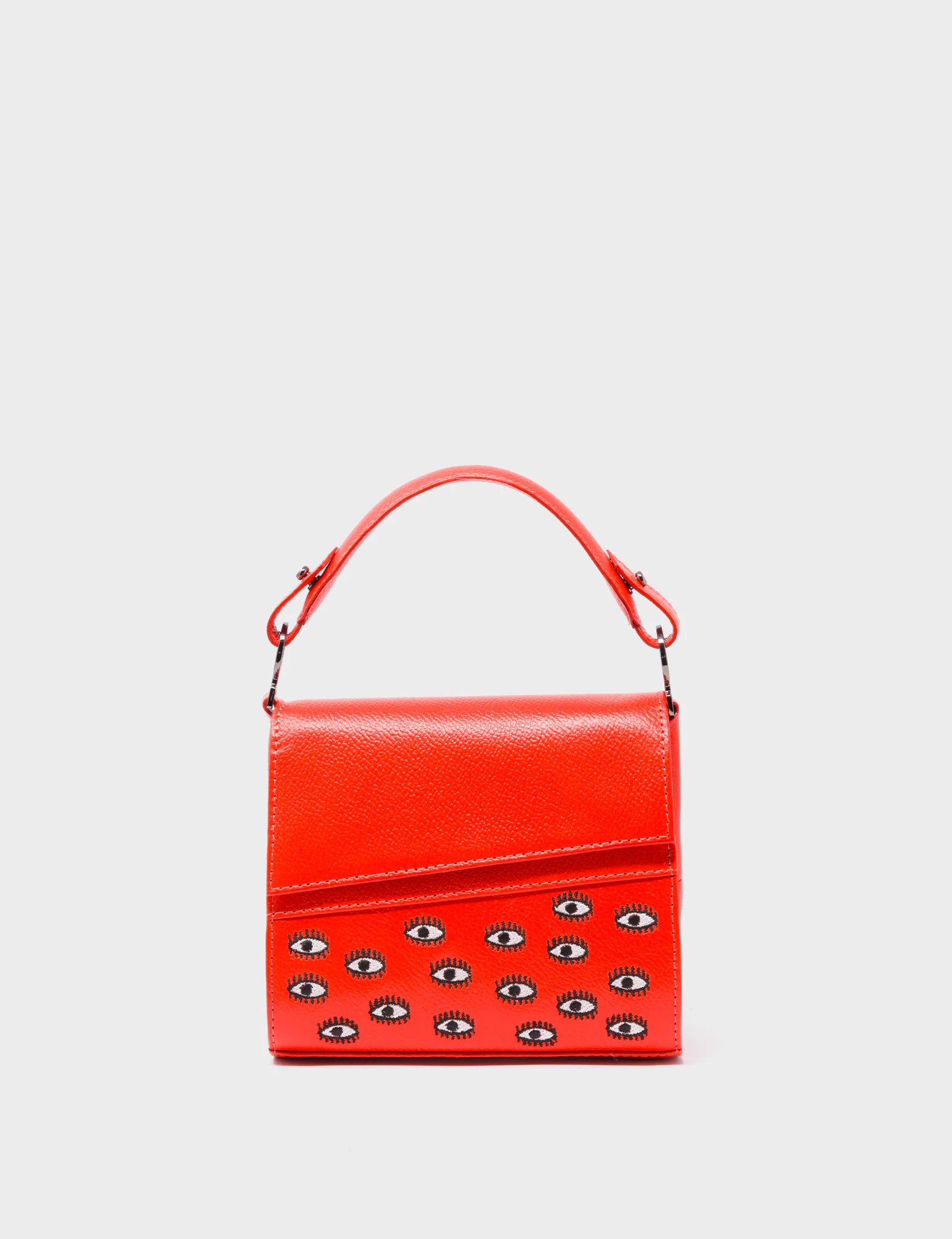 Anastasio Micro Crossbody Handbag Fiesta Red Leather - All Over Eyes Embroidery - Front View