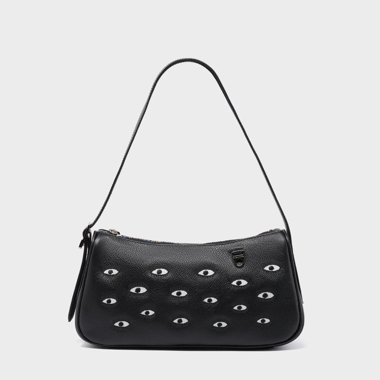 Lucas Hobo Mini Black bag - All Over Eyes Embroidery - Front View