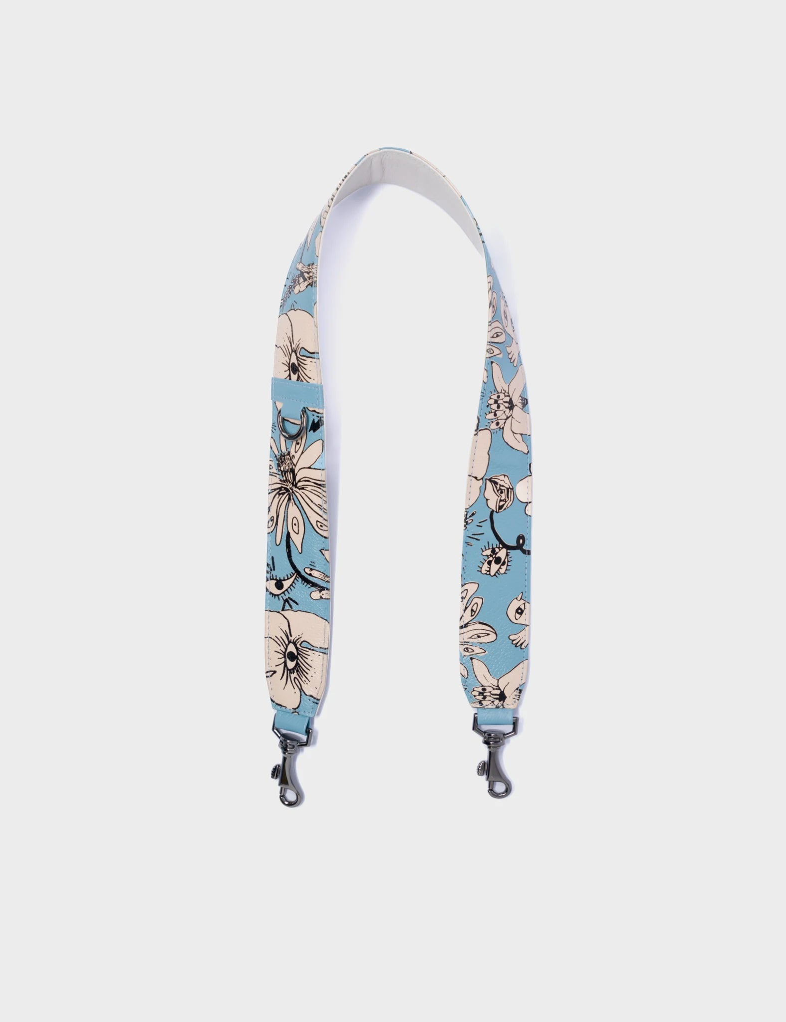 Detachable Short Cameo Blue Leather Shoulder Strap - Floral Print - Top