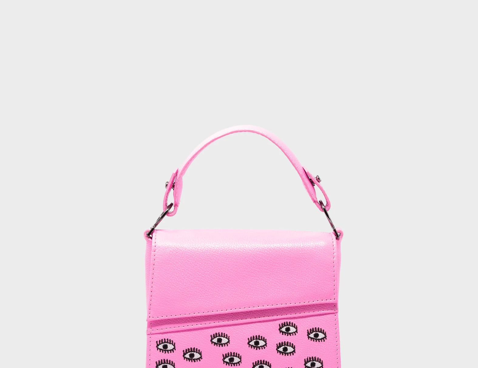 Anastasio Micro Crossbody Handbag Bubblegum Pink Leather - Eyes Embroidery front view