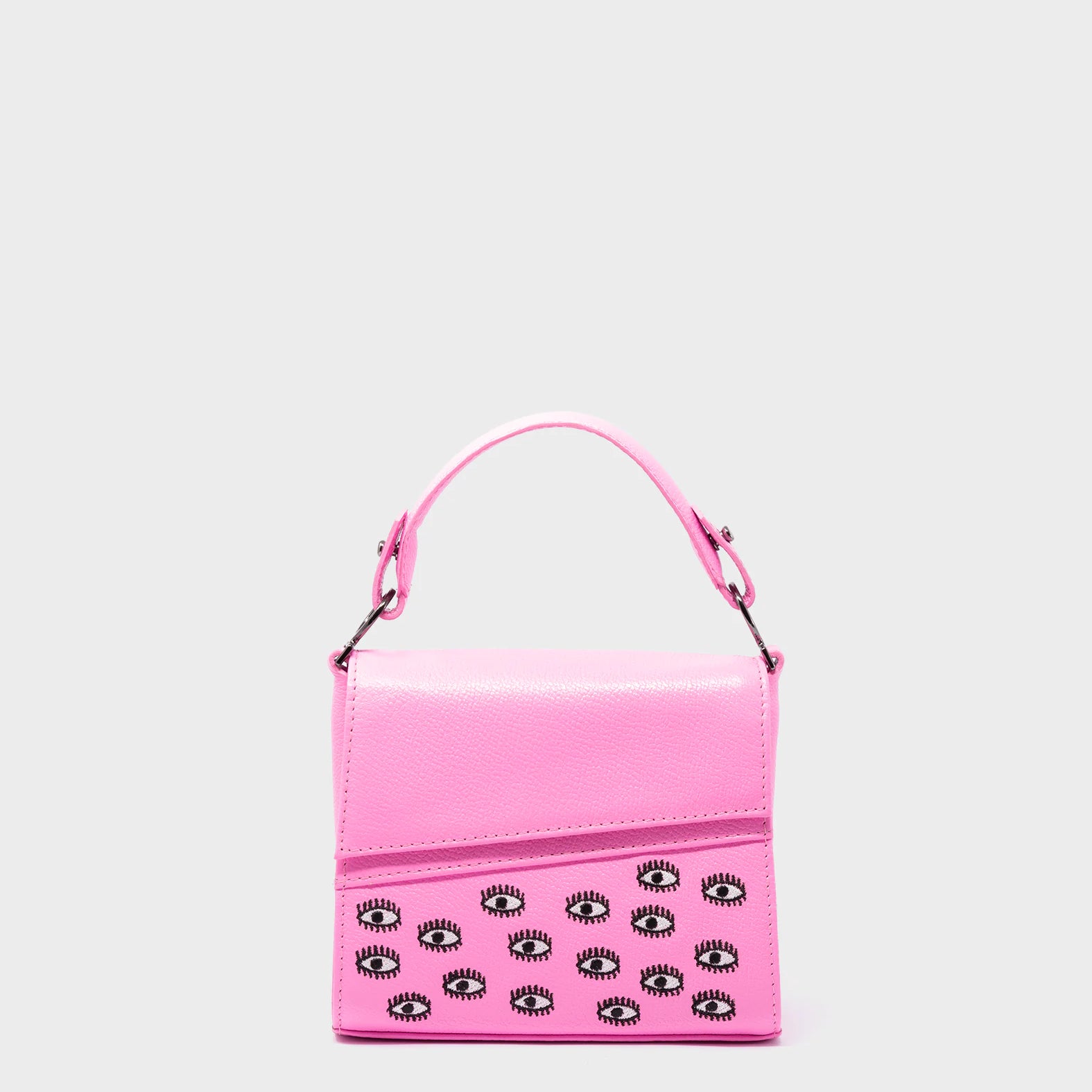 Anastasio Micro Crossbody Handbag Bubblegum Pink Leather - Eyes Embroidery front view