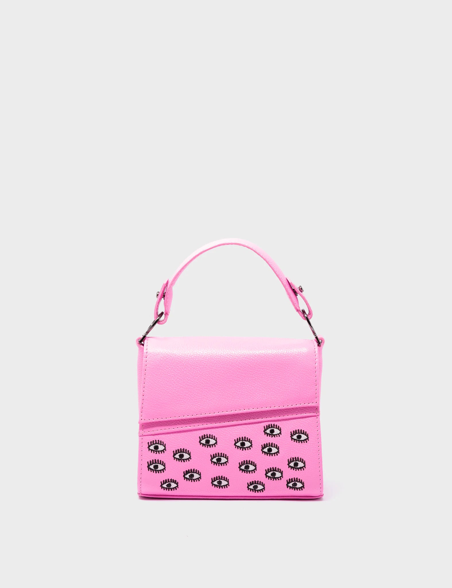 Anastasio Micro Crossbody Handbag Bubblegum Pink Leather - Eyes Embroidery front view