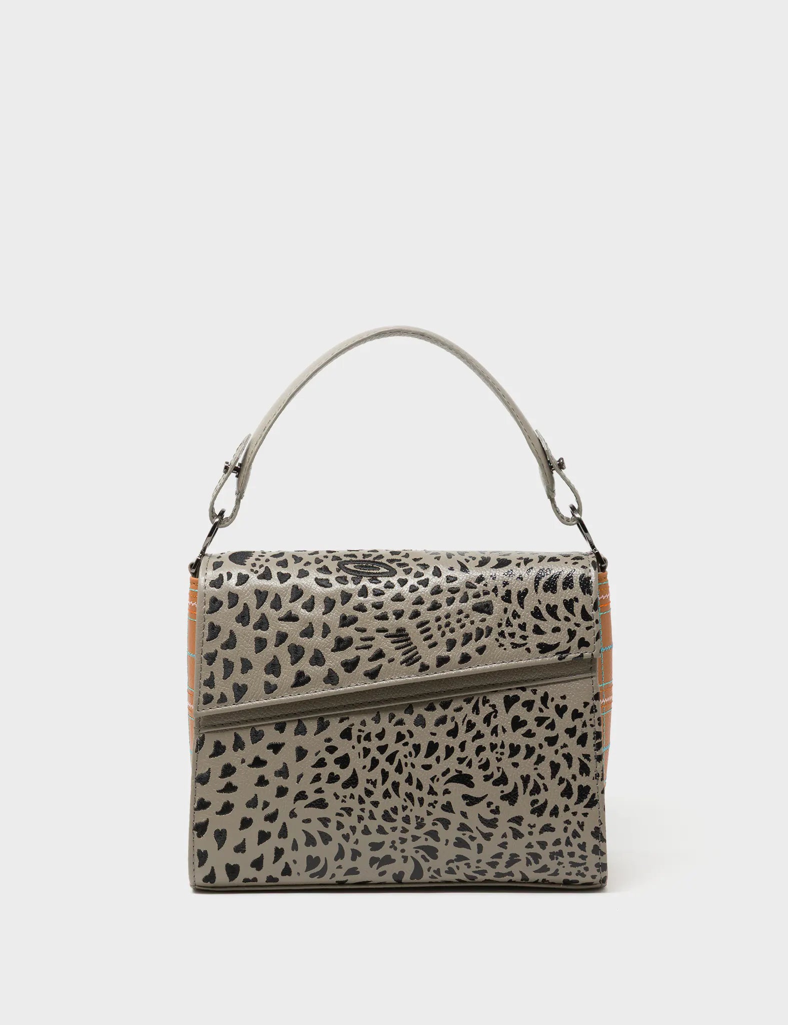 Anastasio Mini Crossbody Handbag Tuffet Brown Leather - Retro Tiger Embroidery - Front View