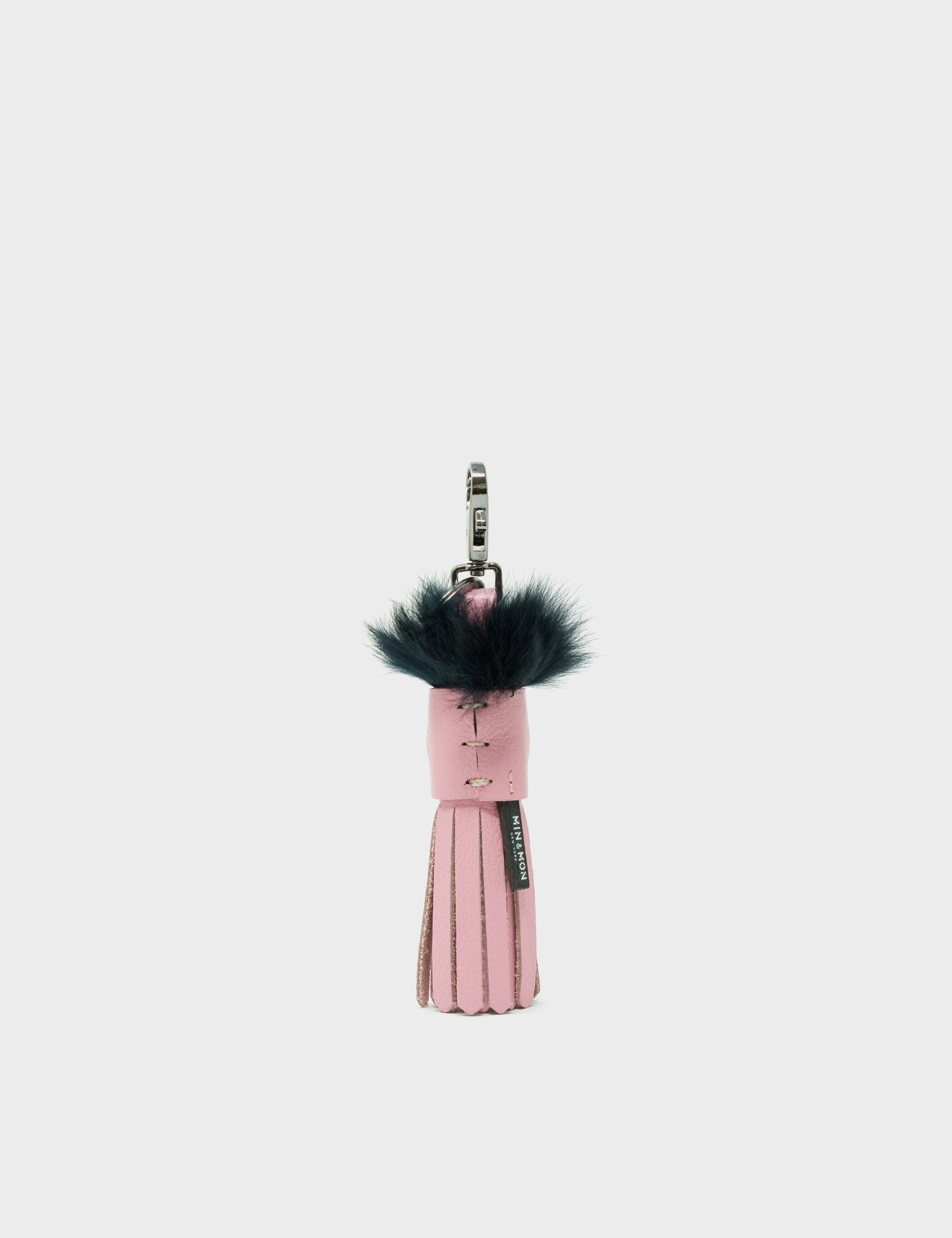 Blush Pink and Black Fur Calamari Keychain  - Back