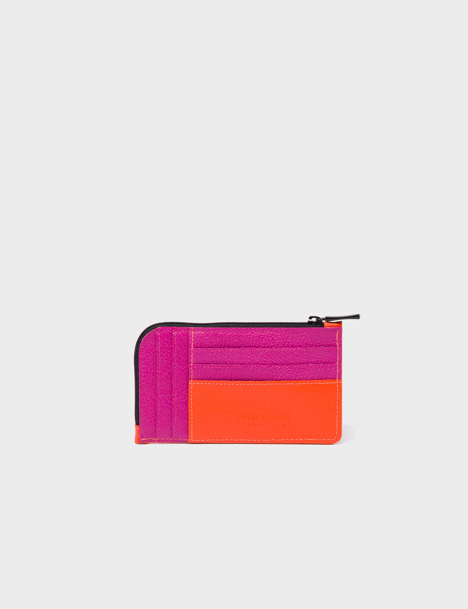 Fausto Vermillion Orange Leather  Zip-around Cardholder - El Trópico Embroidery Design - Back 