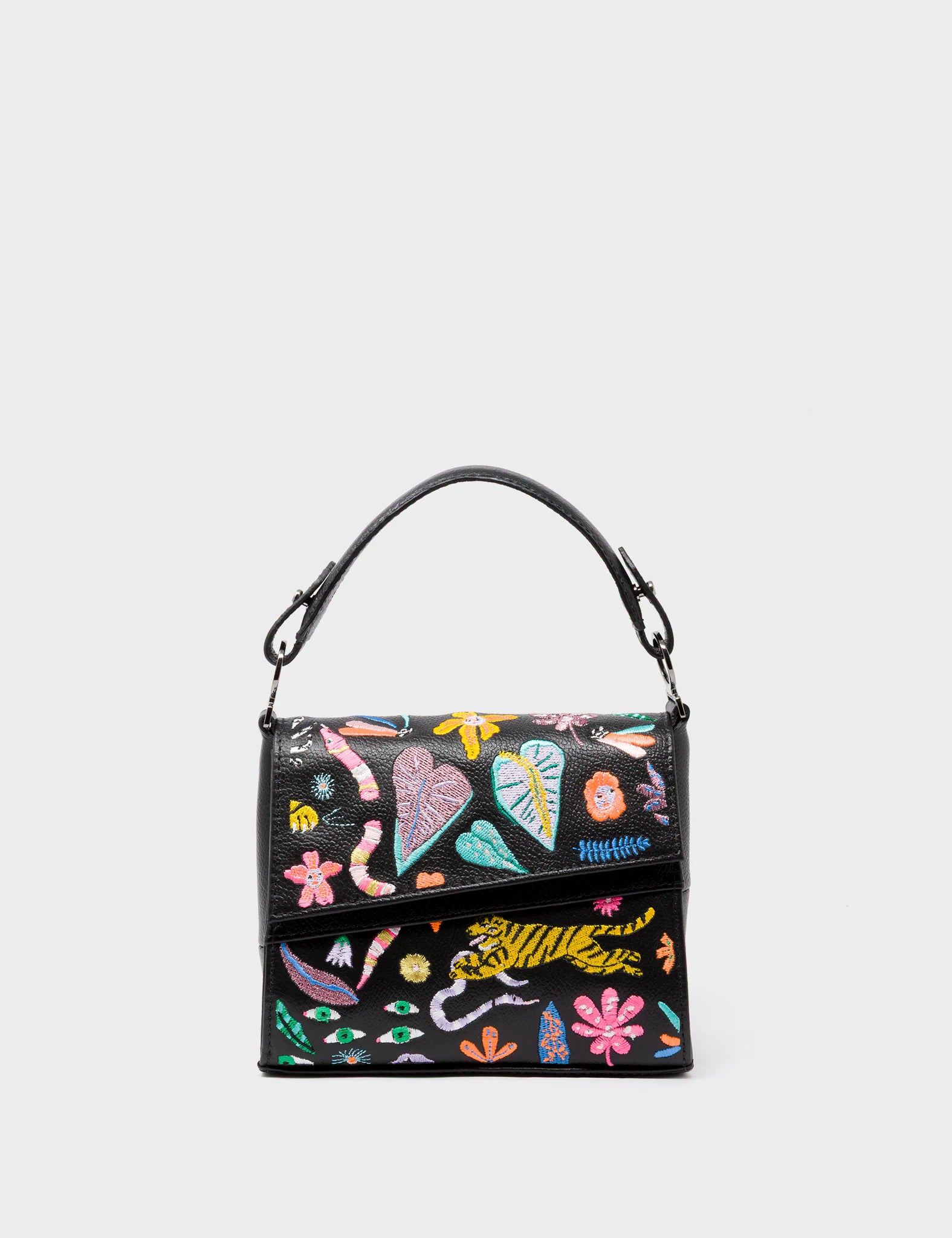 Anastasio Micro Crossbody Handbag Black Leather - Autumn Blush Embroidery - Front View