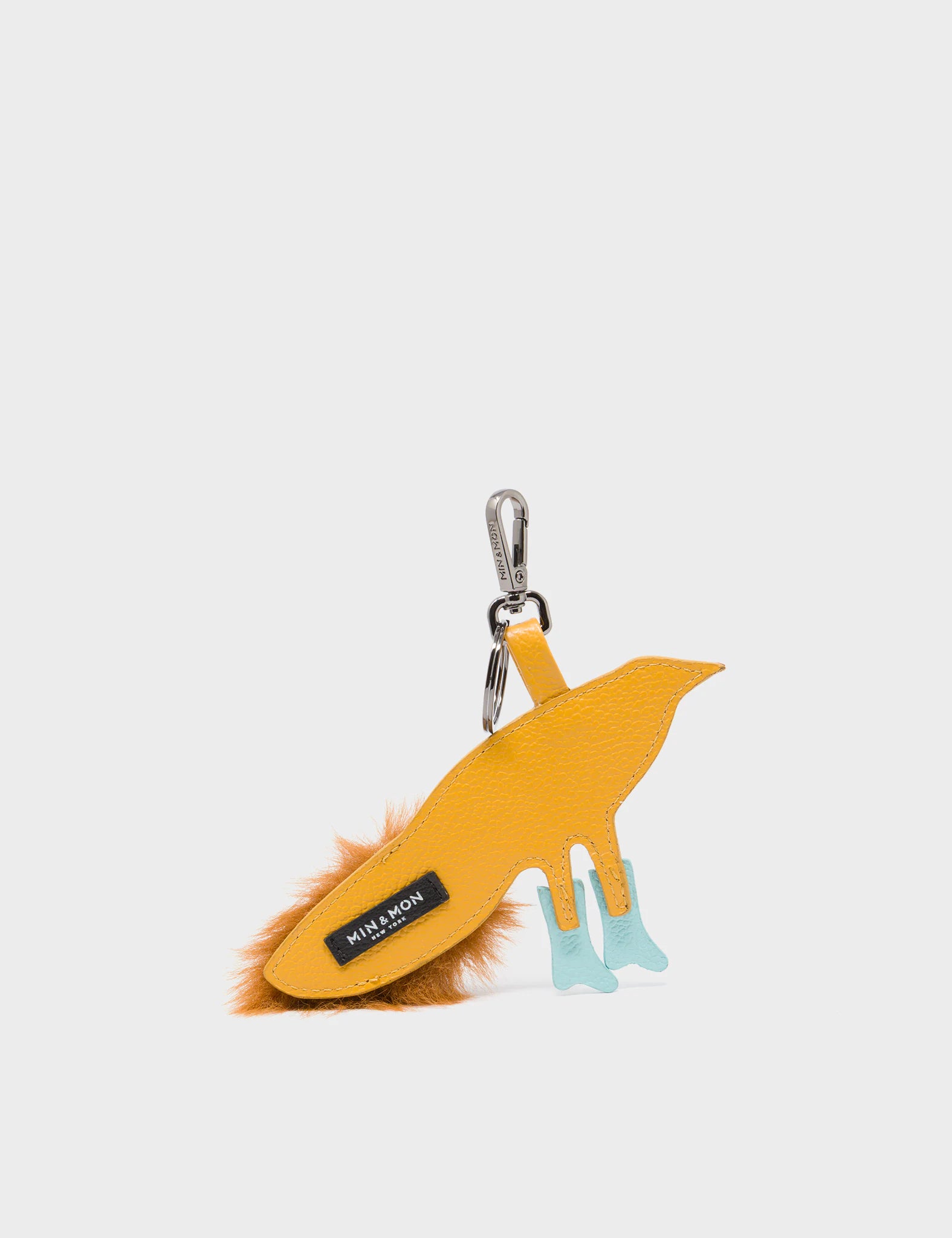 Bird In Boots Charm - Golden Glow and Brown Leather Keychain - back