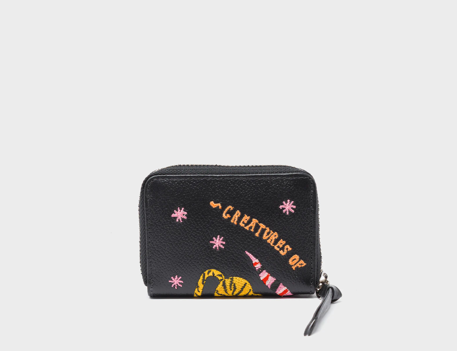 Frodo Black Leather Zip Around Wallet - Tiger and Snake Embroidery - Back View