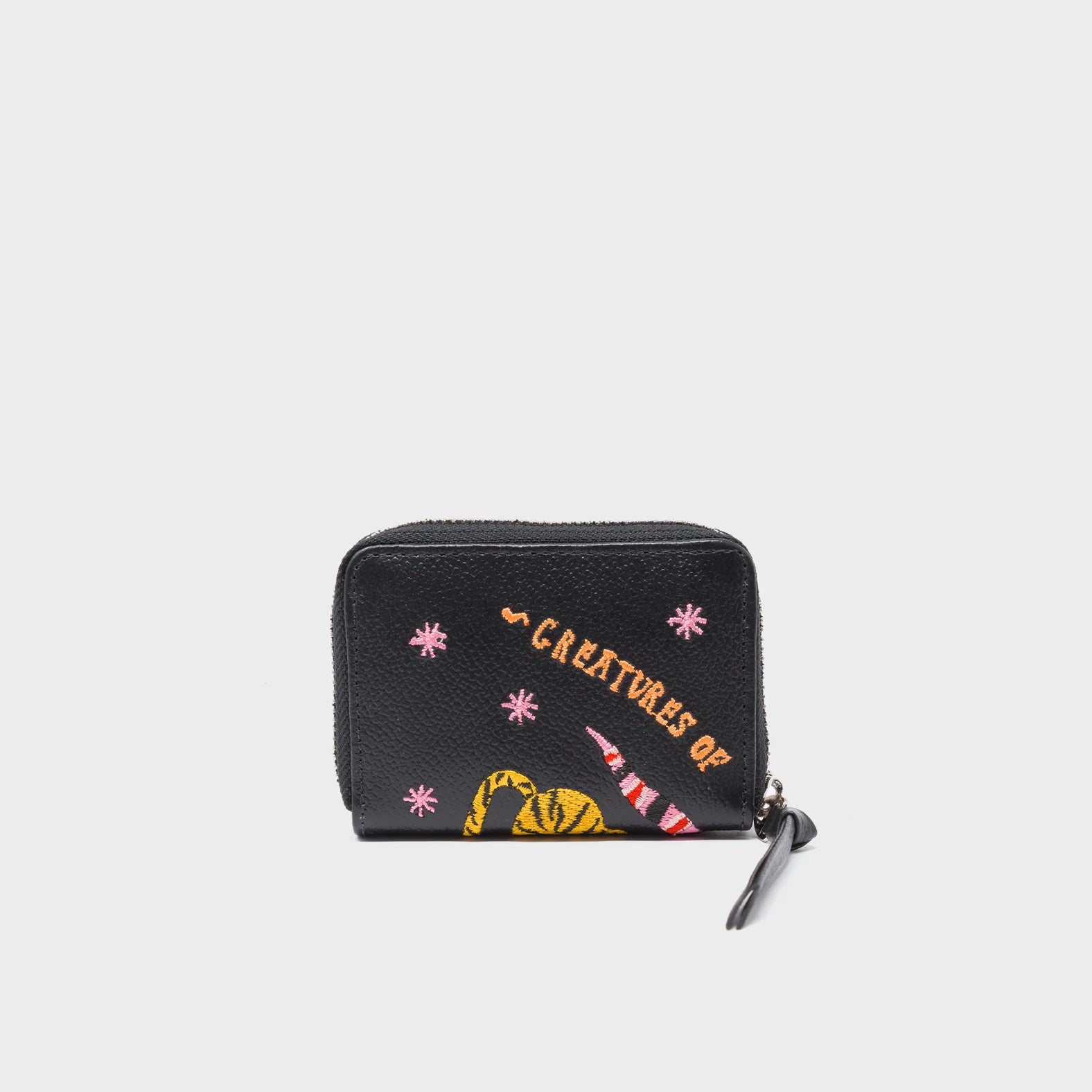 Frodo Black Leather Zip Around Wallet - Tiger and Snake Embroidery - Back View