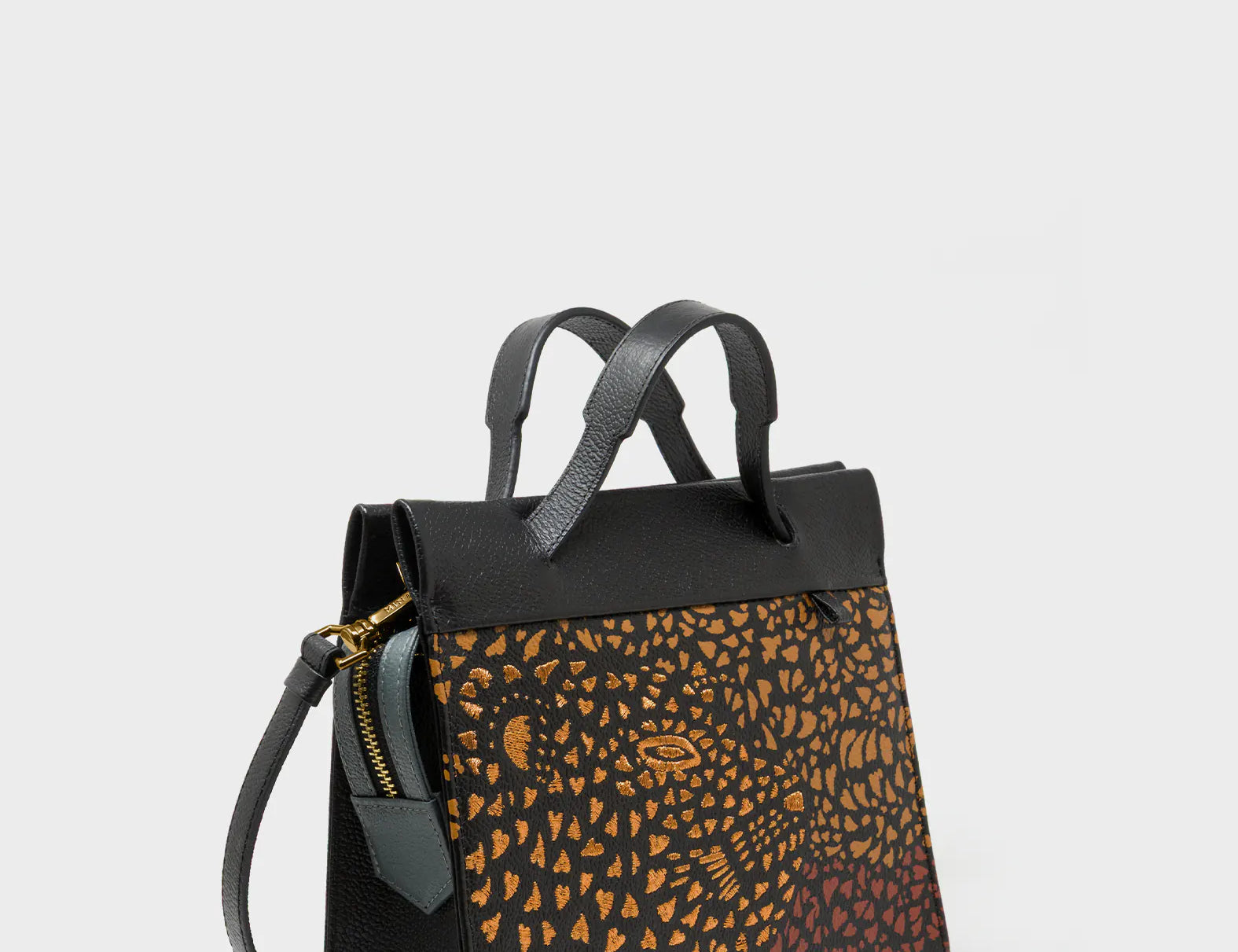 Vali Crossbody Black Leather Bag - Wild Heart Embroidery -  Side View 2