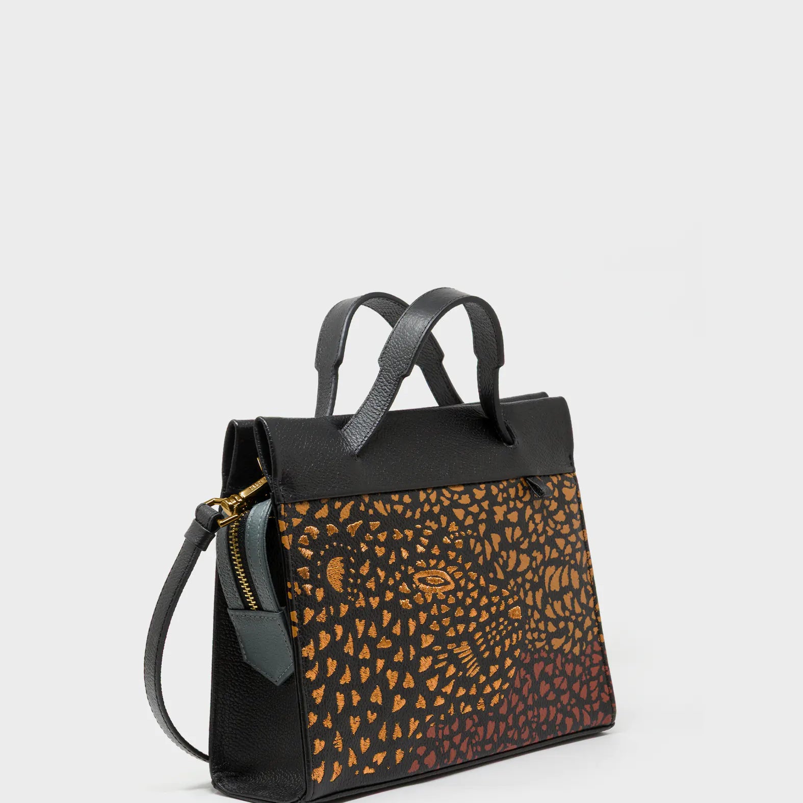 Vali Crossbody Black Leather Bag - Wild Heart Embroidery -  Side View 2