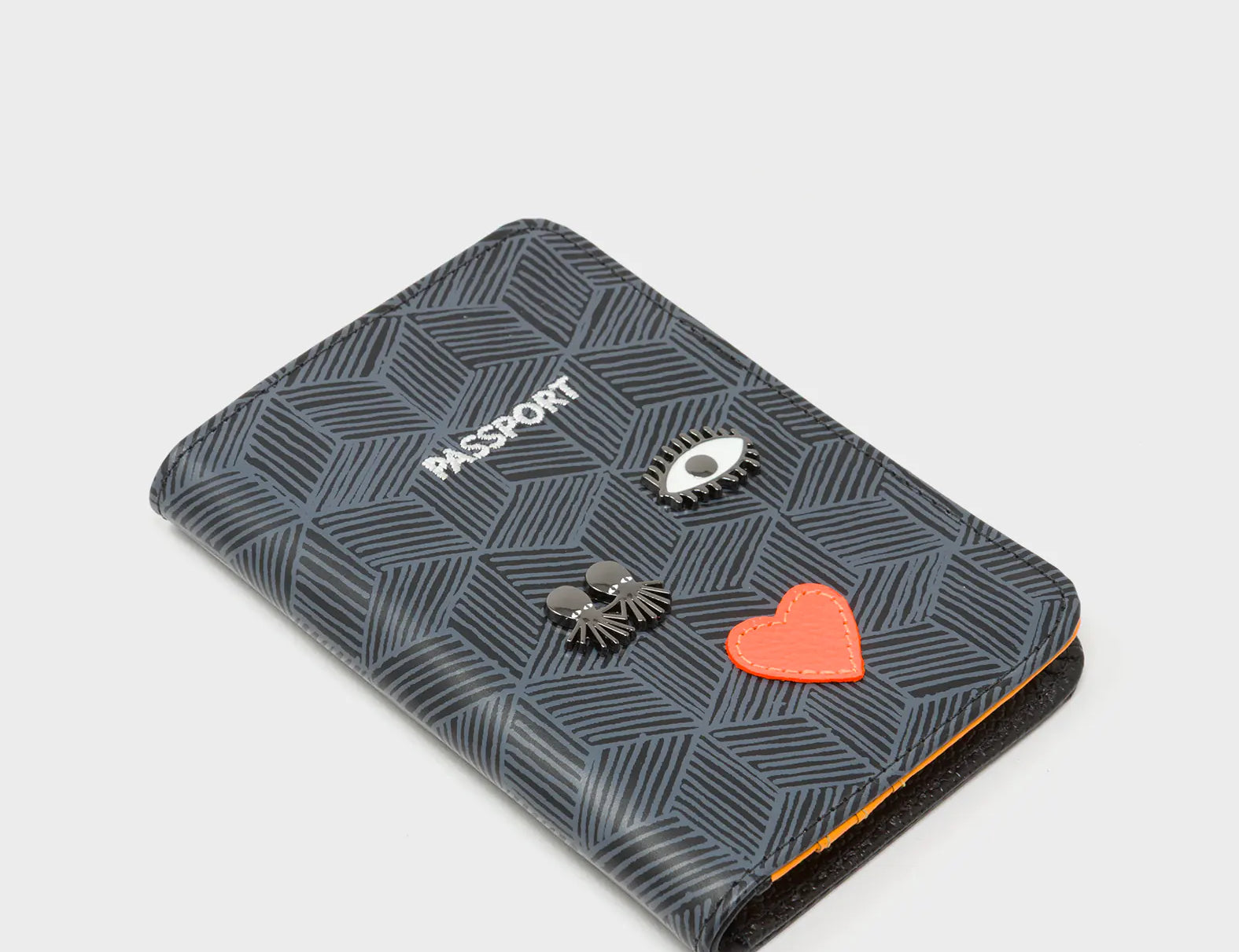 Frida Black Leather Passport Cover - Cubes Design - Side View
