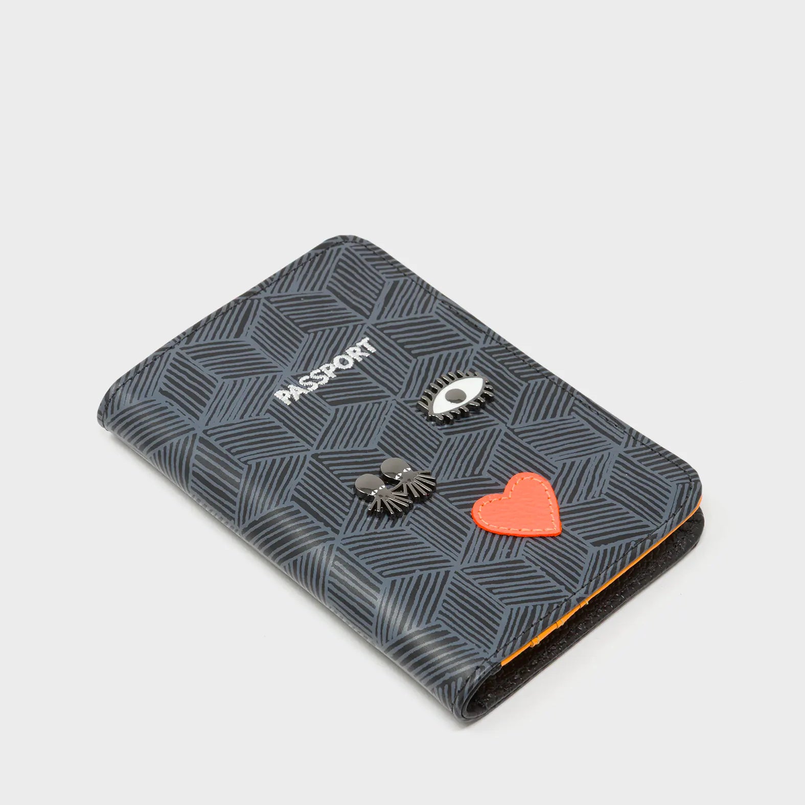 Frida Black Leather Passport Cover - Cubes Design - Side View