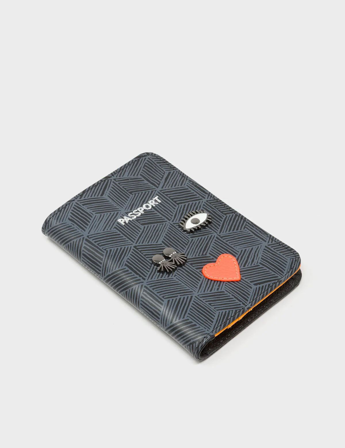 Frida Black Leather Passport Cover - Cubes Design - Side View
