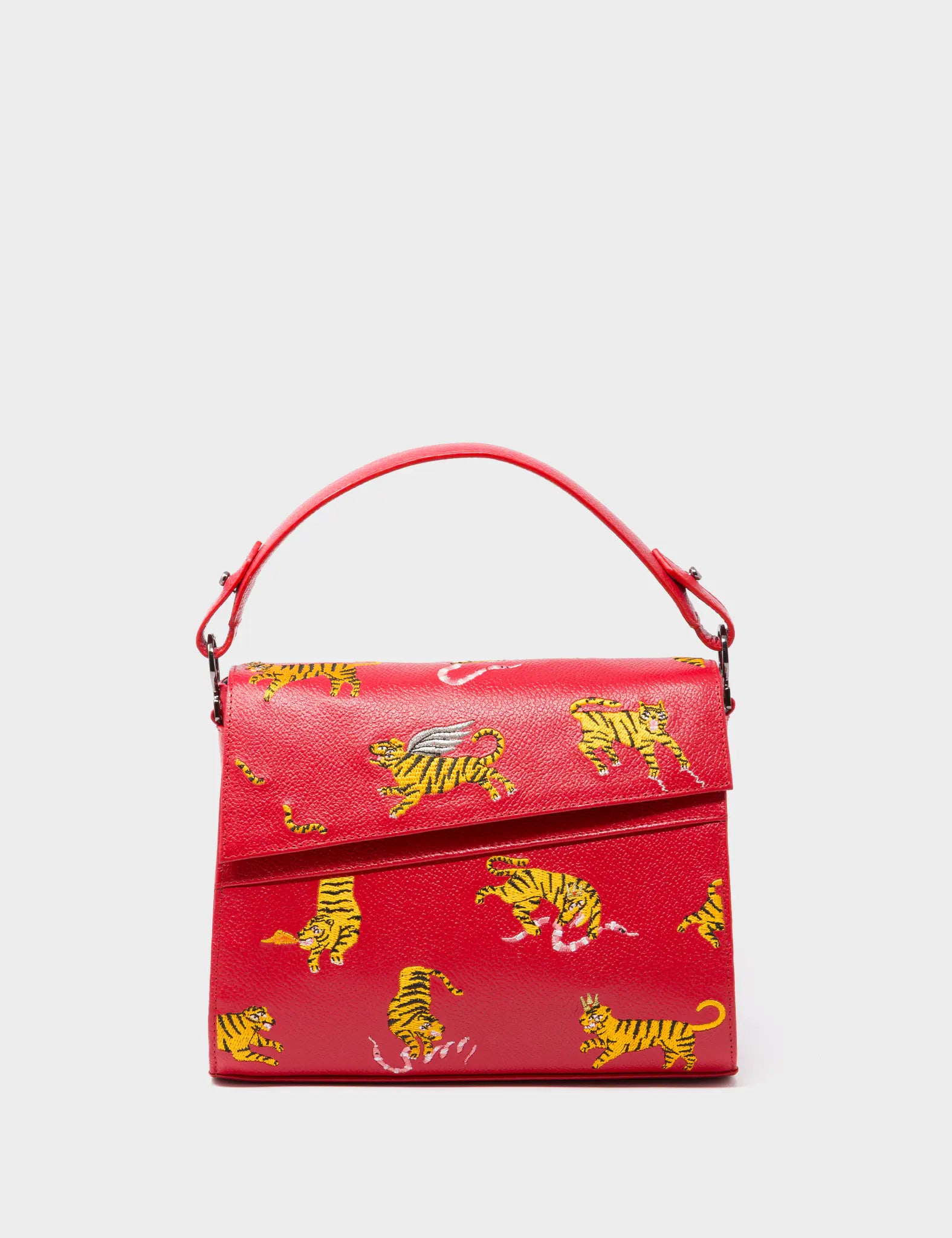 Anastasio Mini Crossbody Handbag Jester Red Leather - Tigers Pattern - Front