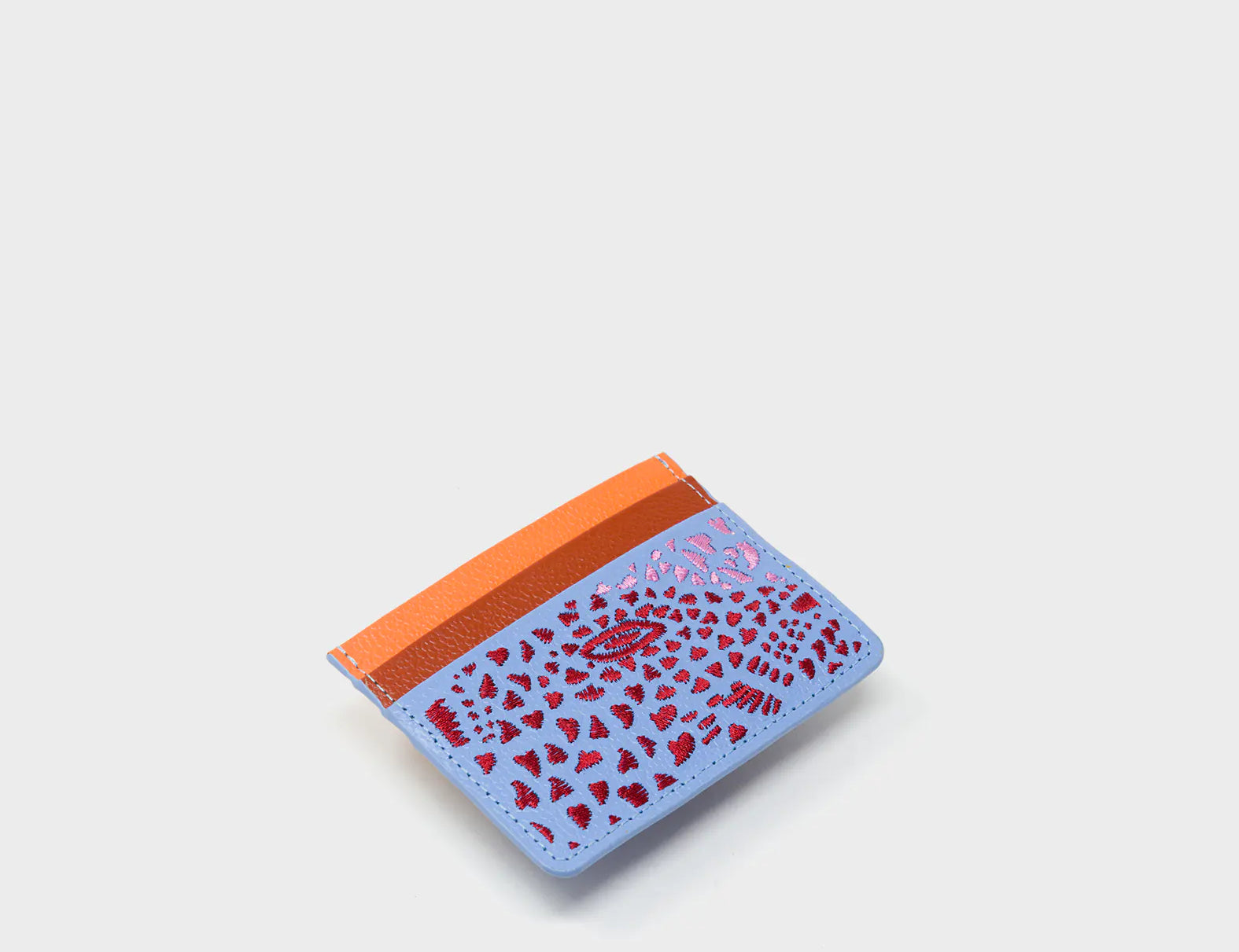 Filium Vista Blue Leather Cardholder - Retro Tiger Embroidery - Side view