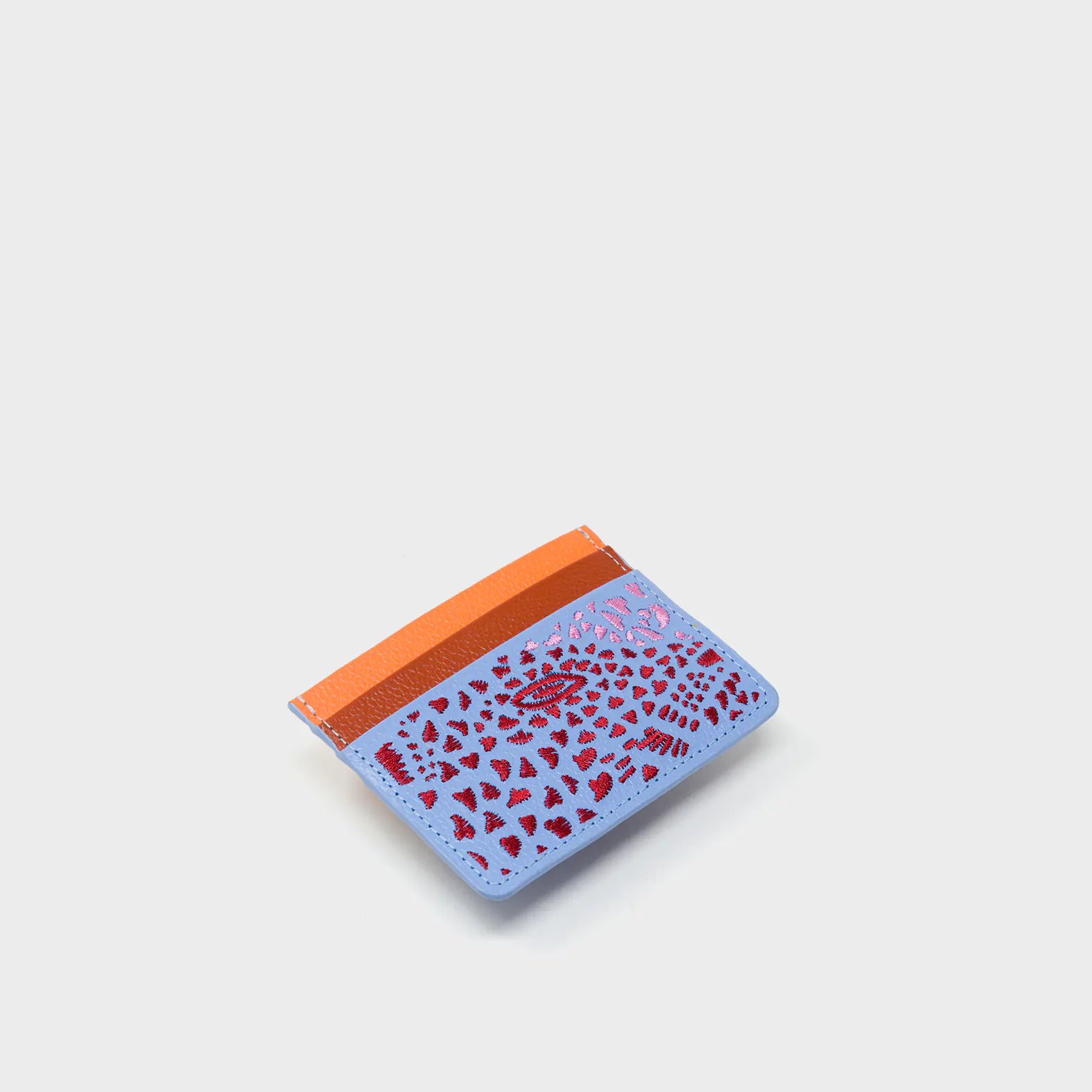 Filium Vista Blue Leather Cardholder - Retro Tiger Embroidery - Side view