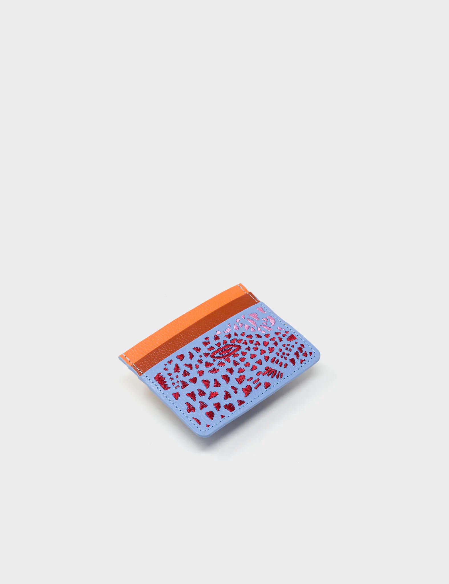 Filium Vista Blue Leather Cardholder - Retro Tiger Embroidery - Side view