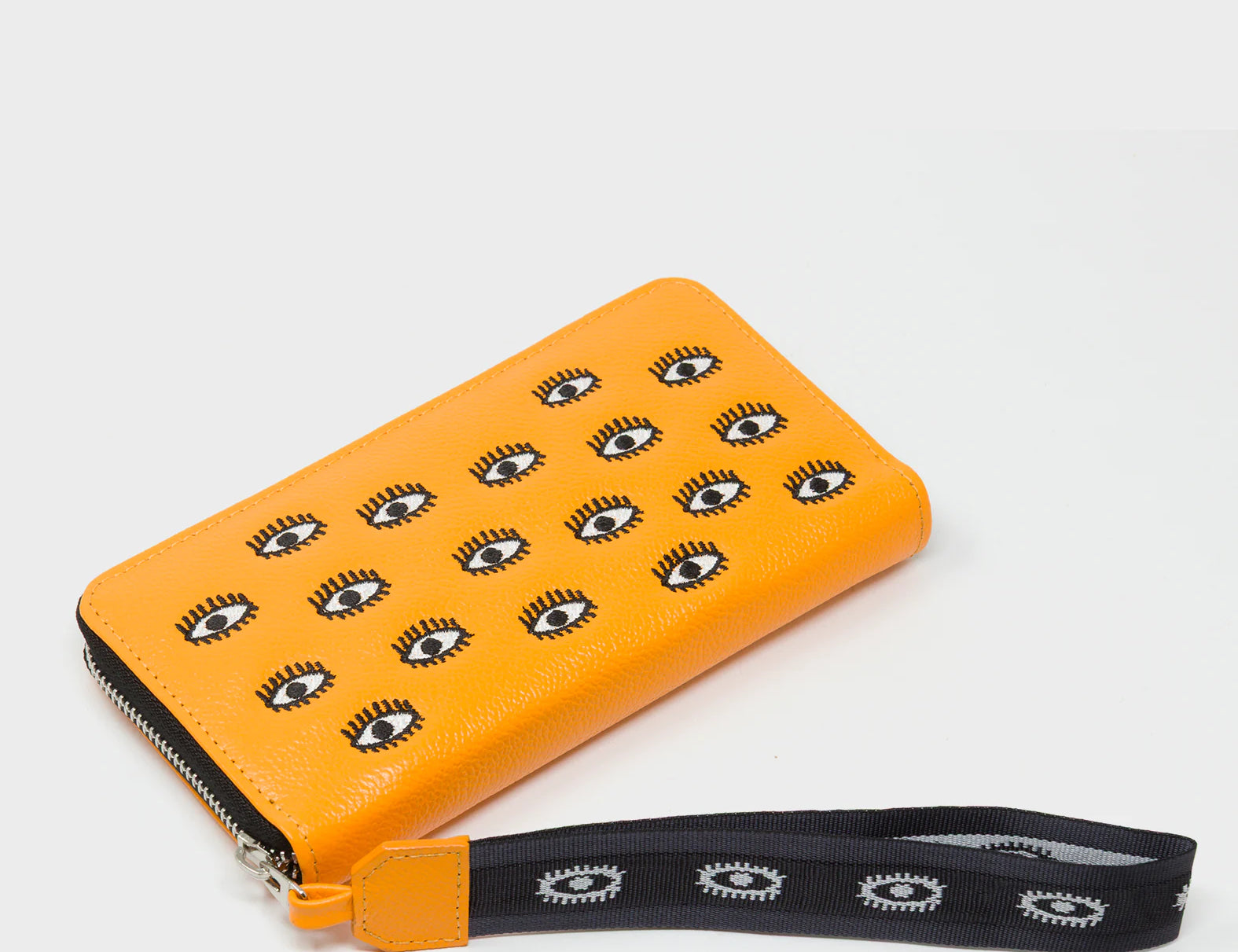 Francis Flamingo Orange Leather Wallet - All Over Eyes Embroidery - Side view