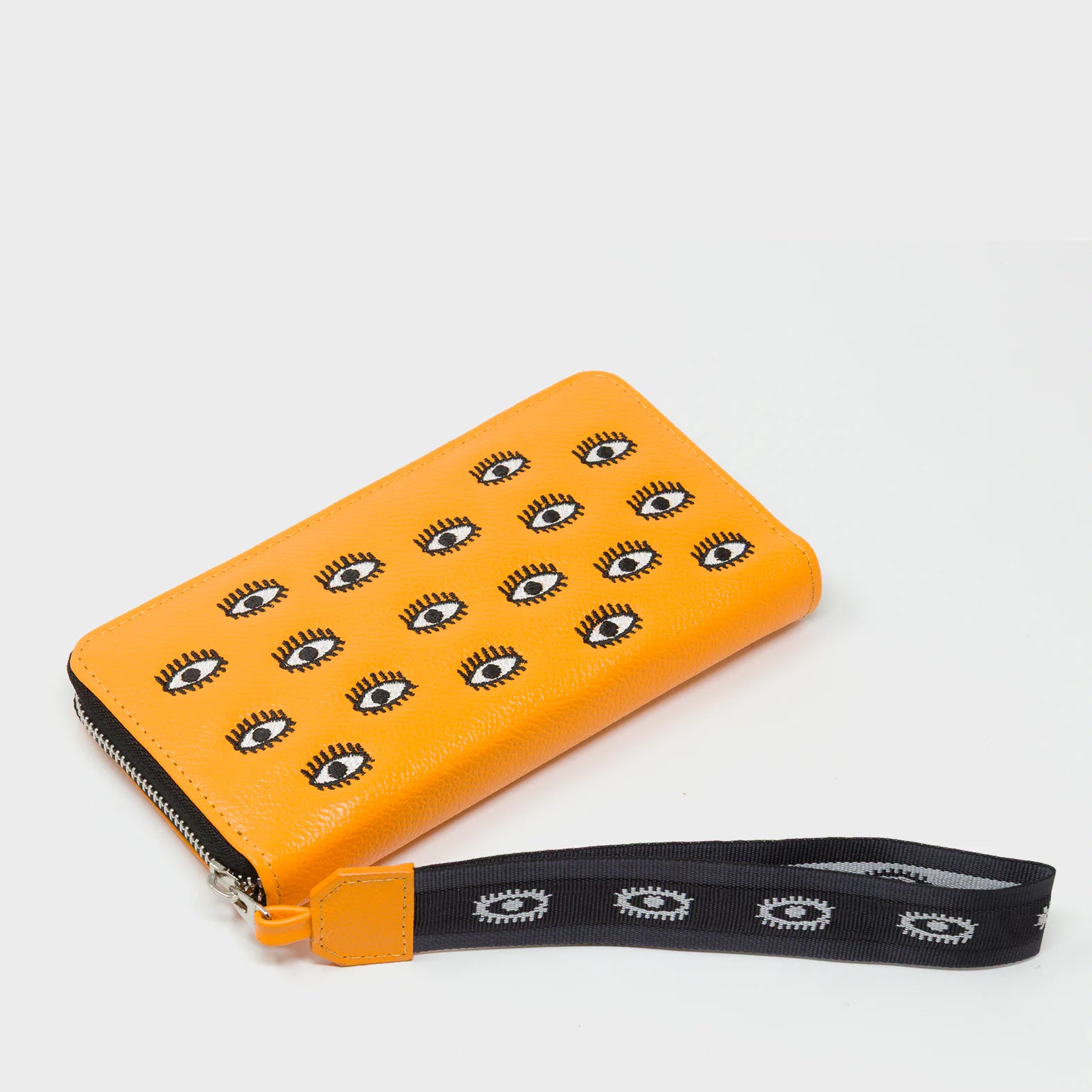 Francis Flamingo Orange Leather Wallet - All Over Eyes Embroidery - Side view