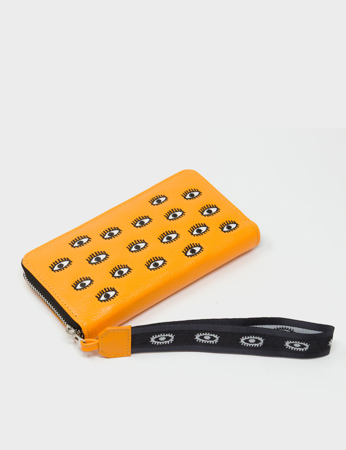 Francis Flamingo Orange Leather Wallet - All Over Eyes Embroidery - Side view