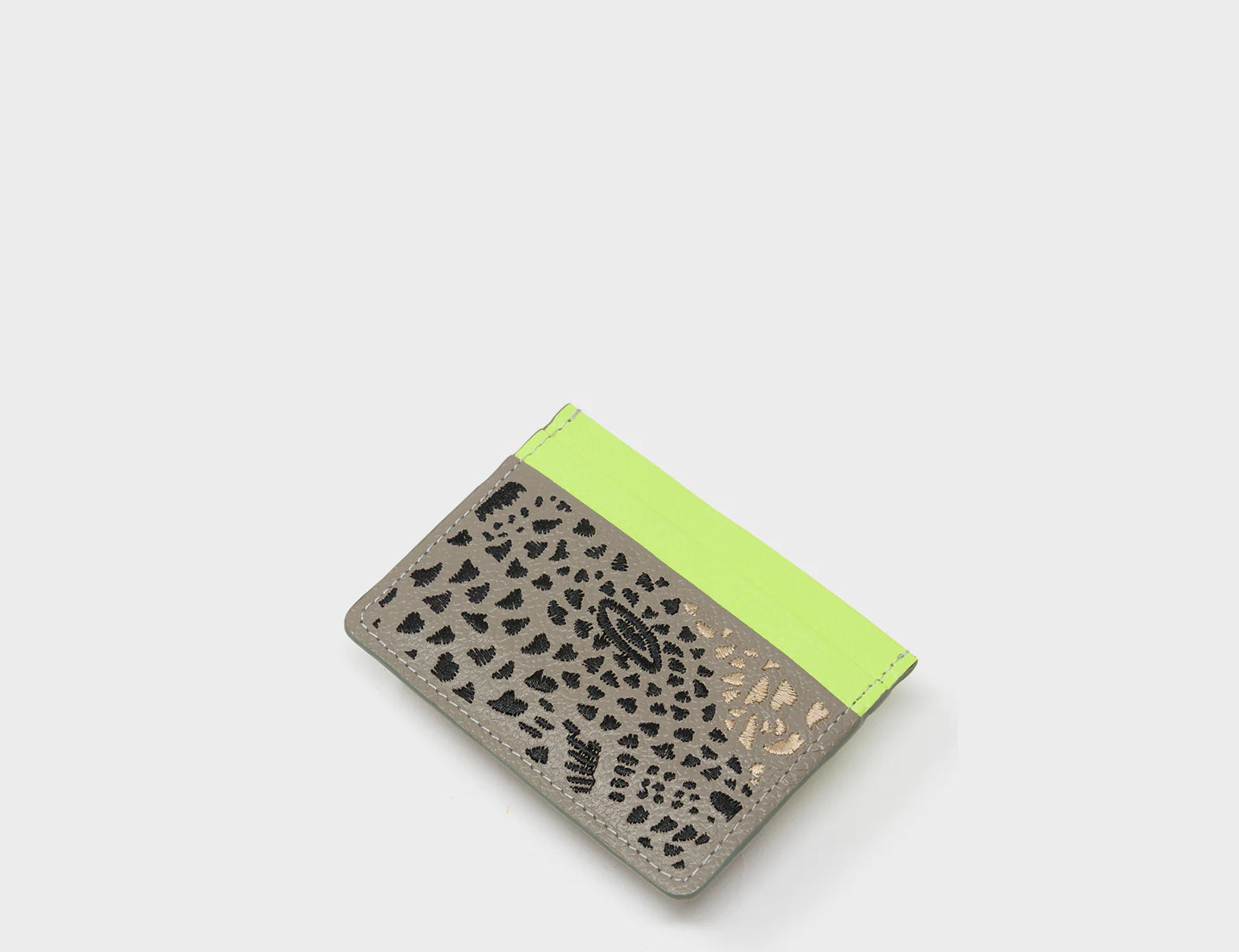 Filium Tuffet Brown Leather Cardholder - Retro Tiger Embroidery - Side