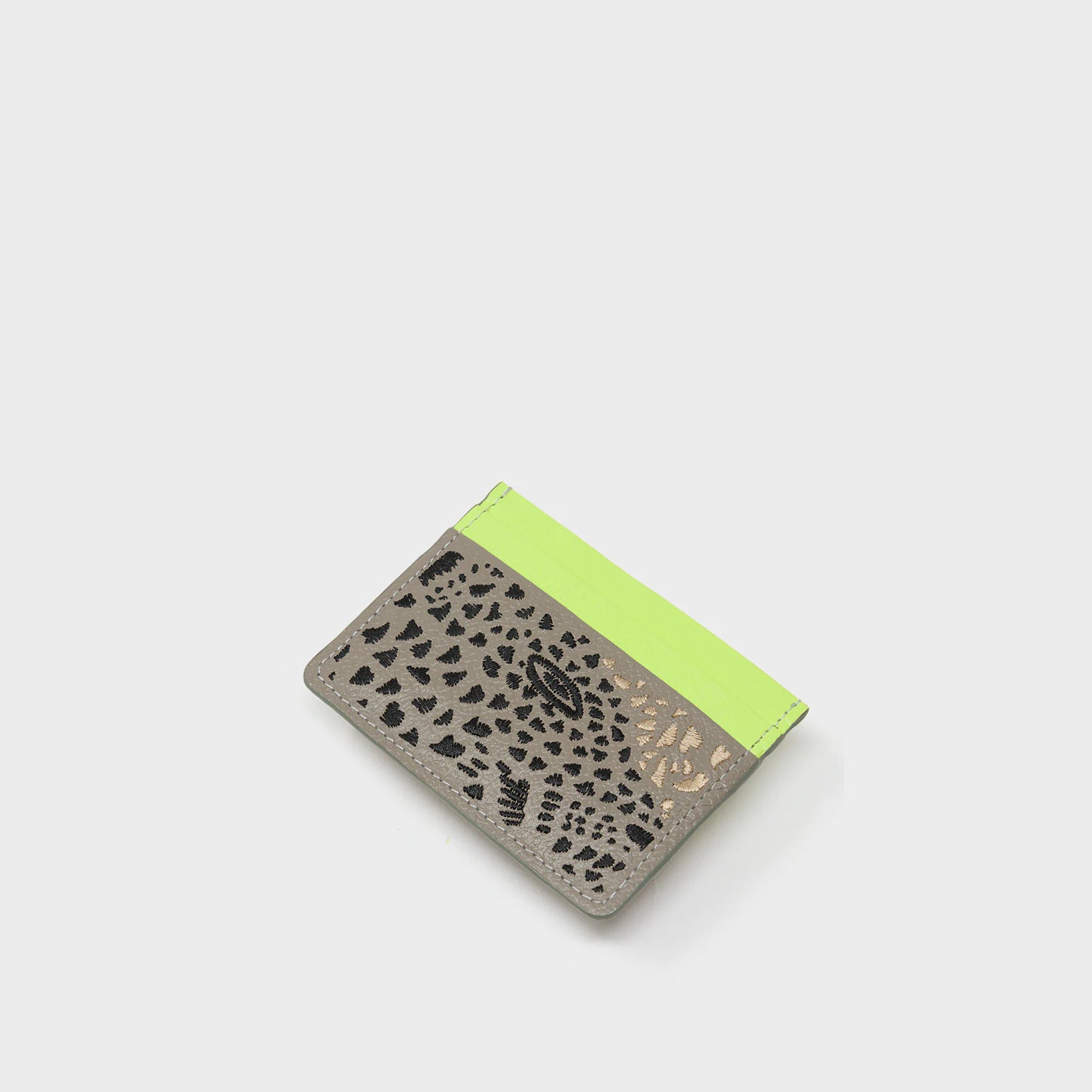 Filium Tuffet Brown Leather Cardholder - Retro Tiger Embroidery - Side