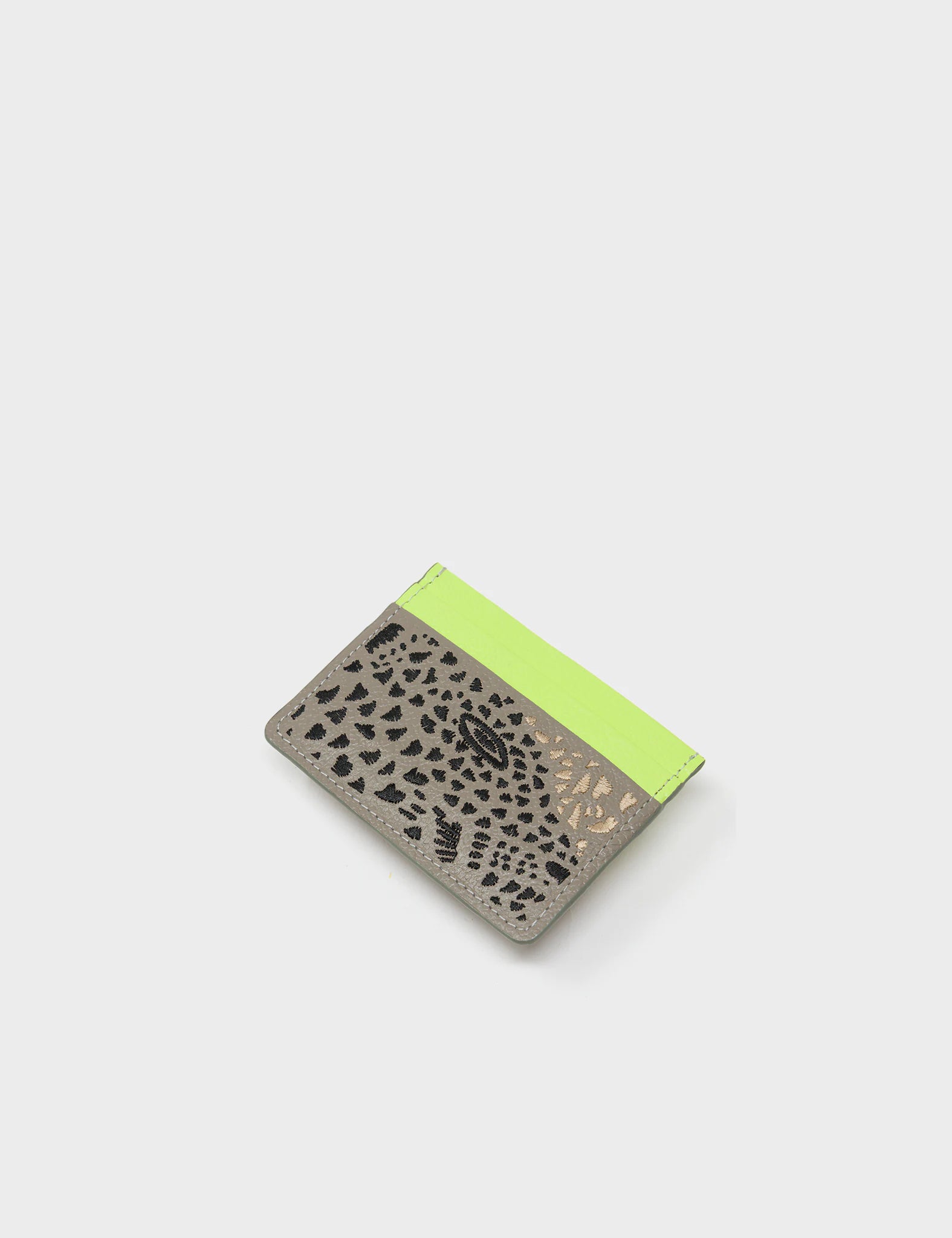 Filium Tuffet Brown Leather Cardholder - Retro Tiger Embroidery - Side