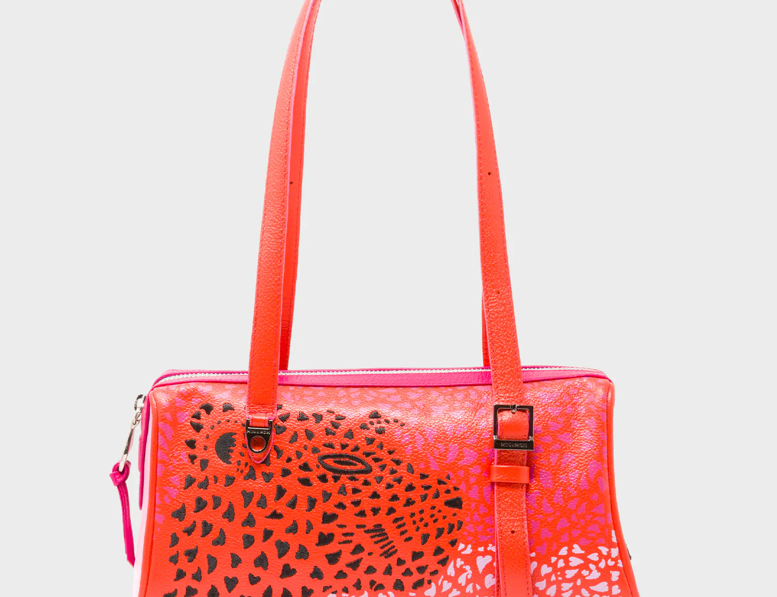 Esther Fiesta Red Satchel Mini Bag - Retro Tiger Embroidery - Front View
