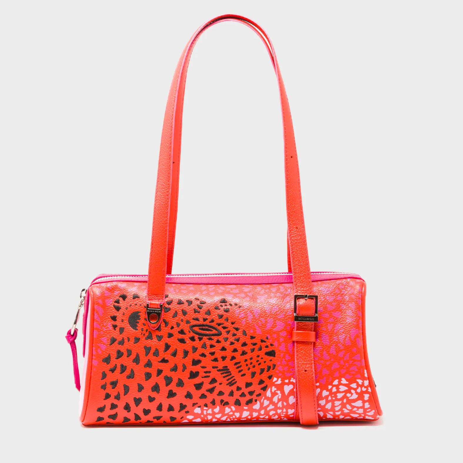 Esther Fiesta Red Satchel Mini Bag - Retro Tiger Embroidery - Front View
