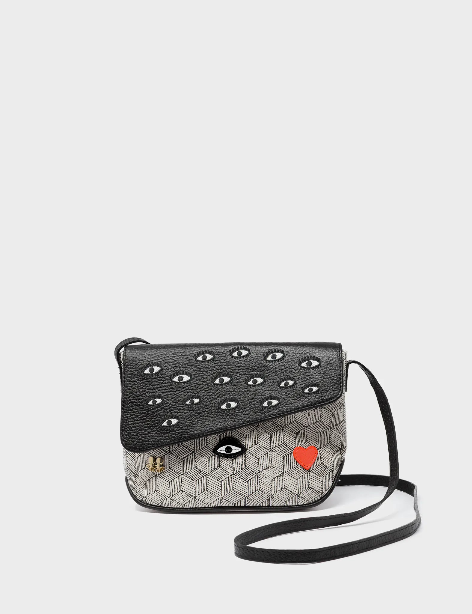 Bruno Mini Crossbody Cream Leather Bag - All Over Eyes Design - Front View