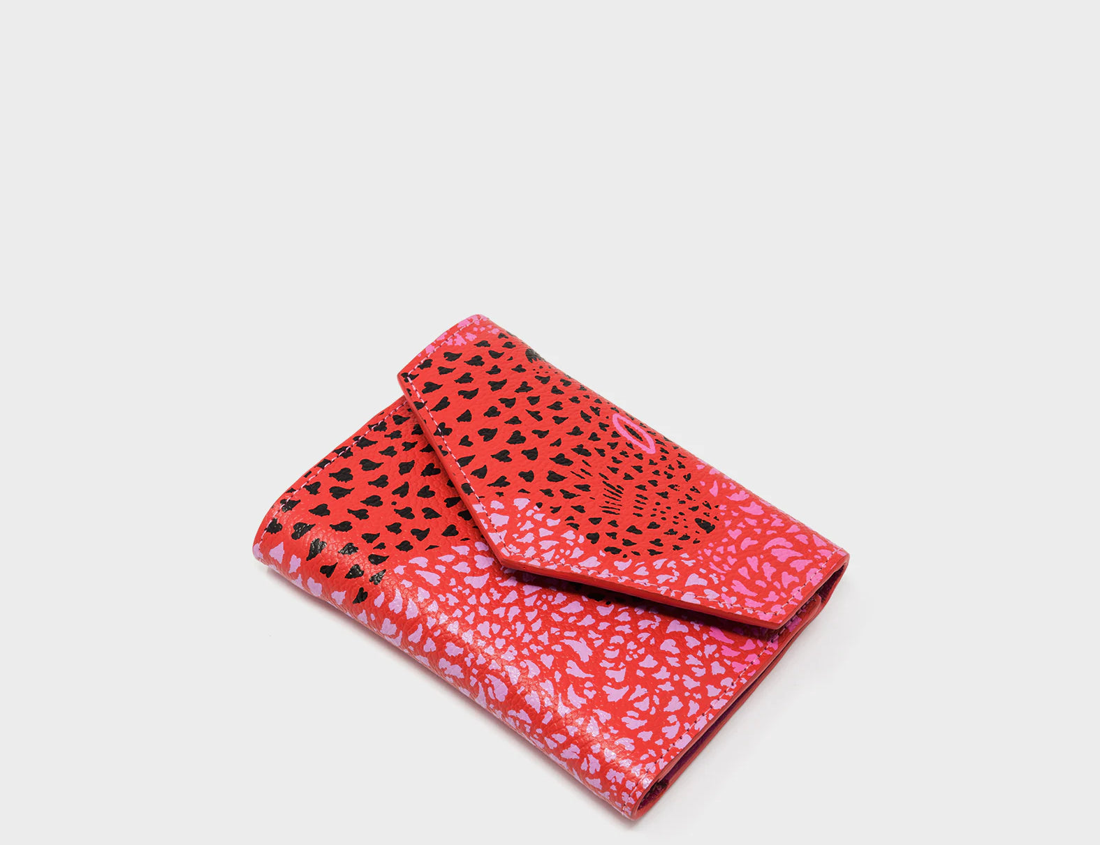Fiona Poppy Red Leather Wallet - Retro Tiger Embroidery - side