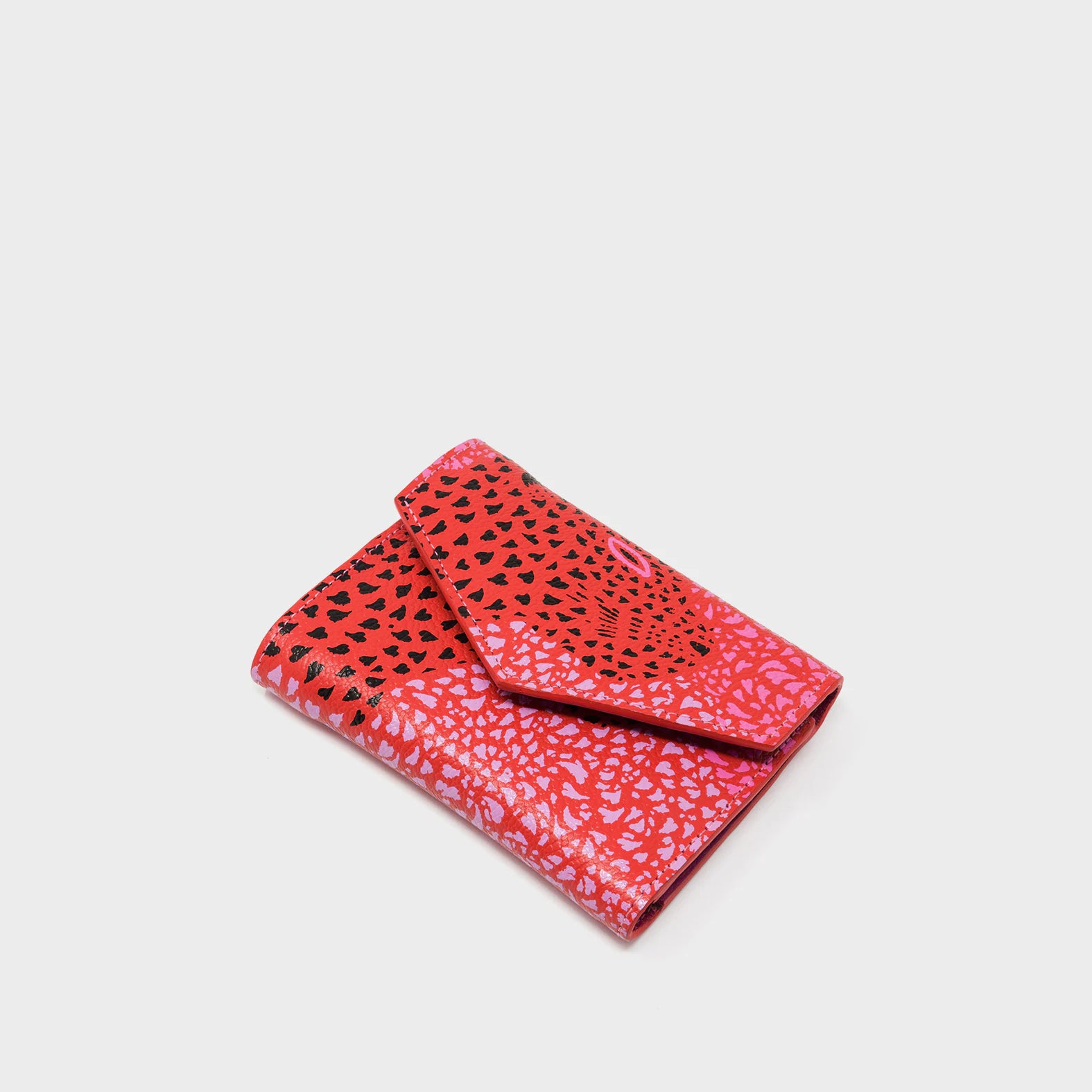 Fiona Poppy Red Leather Wallet - Retro Tiger Embroidery - side