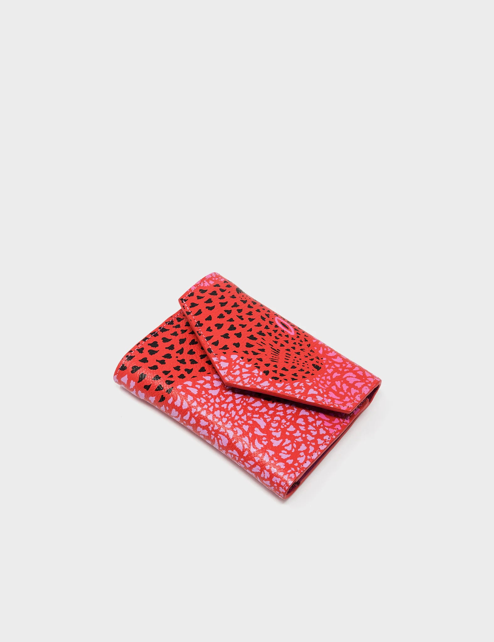 Fiona Poppy Red Leather Wallet - Retro Tiger Embroidery - side