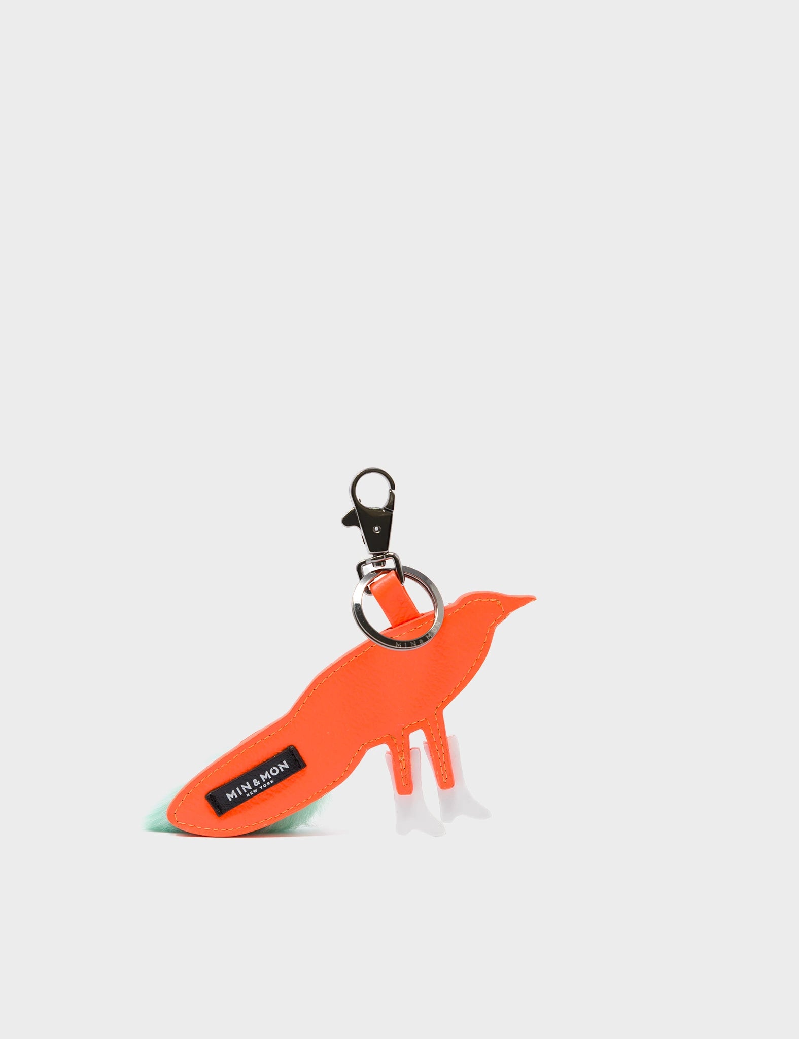 Bird In Boots Charm - Neon Orange Leather Keychain - Back 