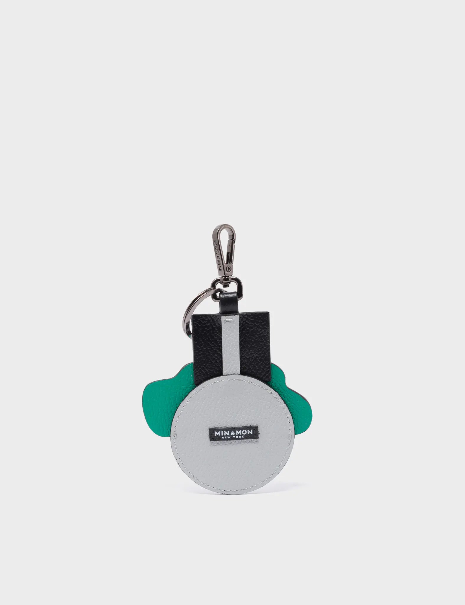 Cloud Hat Charm - Gray and Deep Green Leather Keychain - Back View