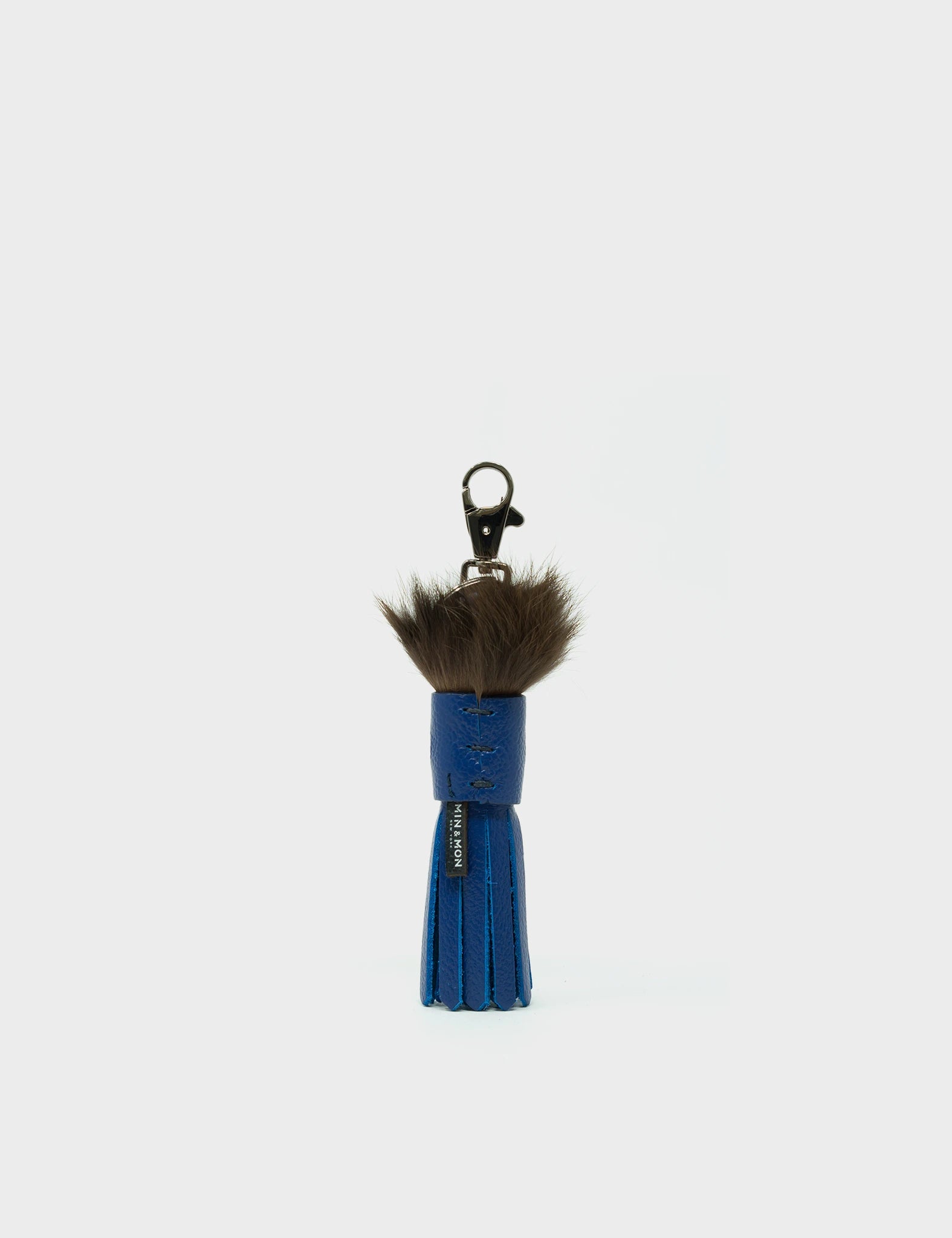 Calamari Charm - Royal Blue and  Brown Fur Keychain - back 