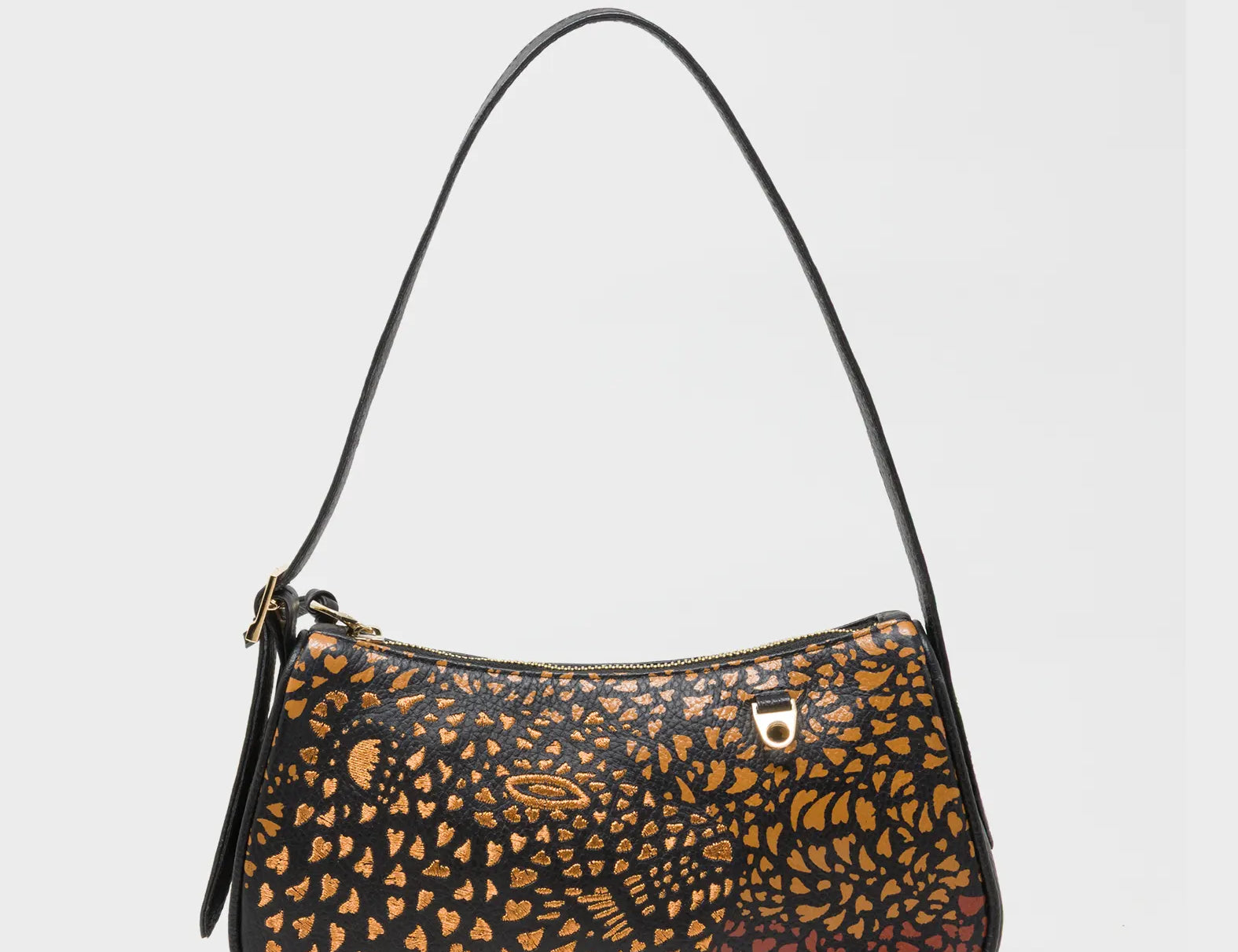 Lucas Hobo Mini Black Handbag - Retro Tiger Embroidery - Front View