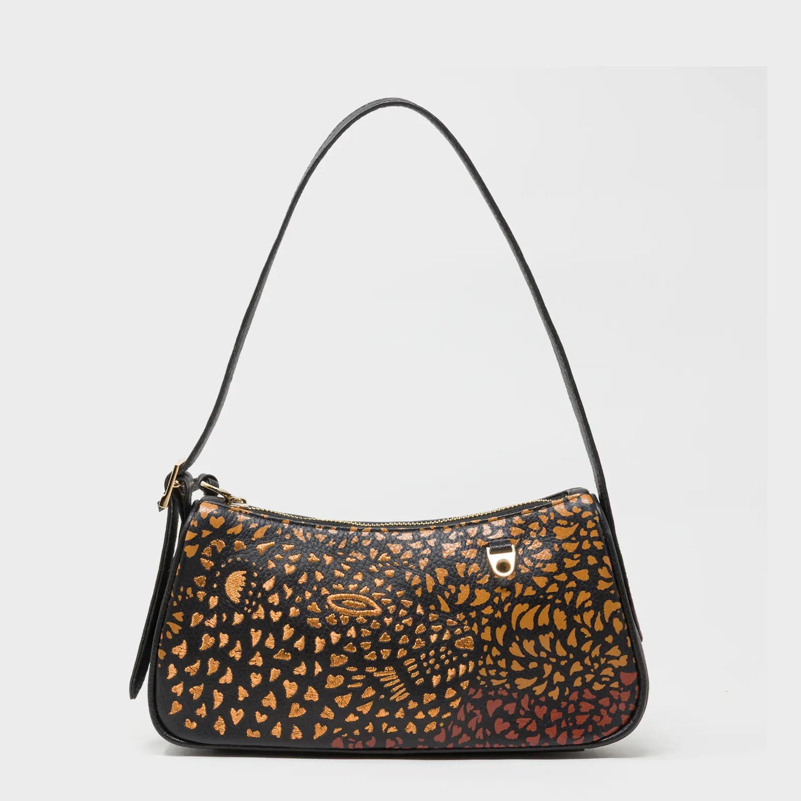 Lucas Hobo Mini Black Handbag - Retro Tiger Embroidery - Front View